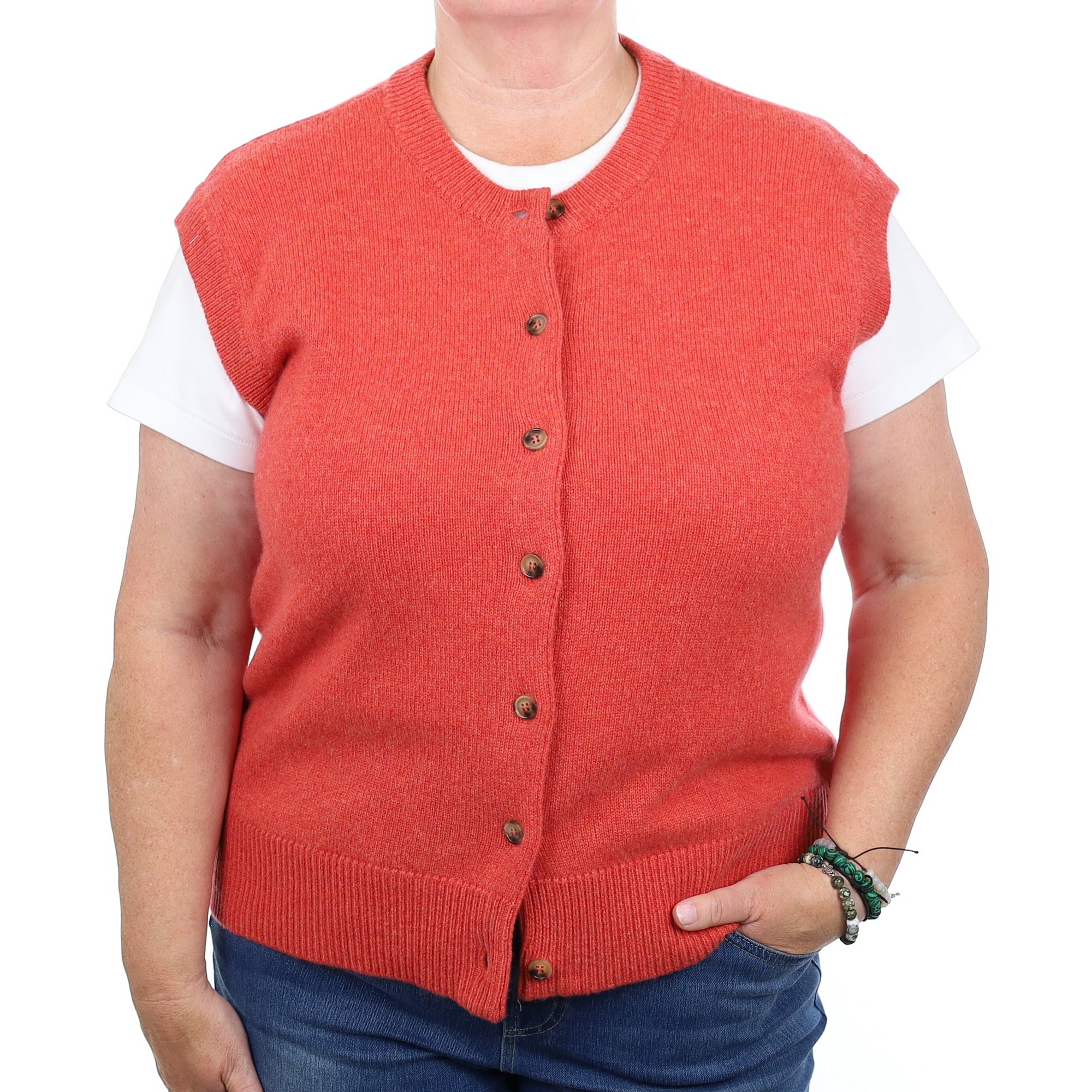 Brand New Watermelon Orange Cashmere Crew Neck Waistcoat Extra Large UK 20-22