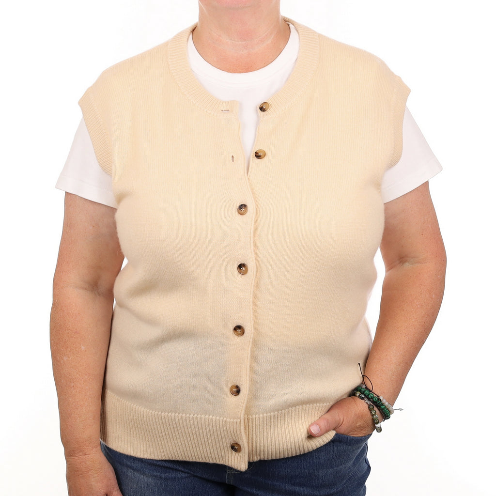 Brand New Vanilla Cream Cashmere Crew Neck Waistcoat Extra Large UK 20-22