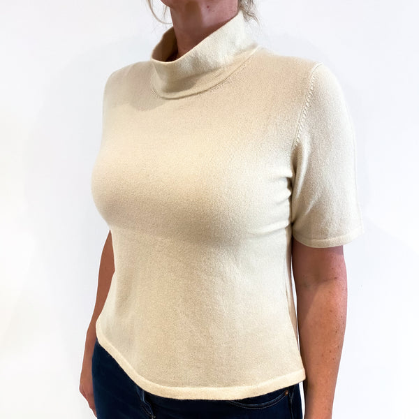 Cream Cashmere Short Sleeved Polo Neck Jumper Large