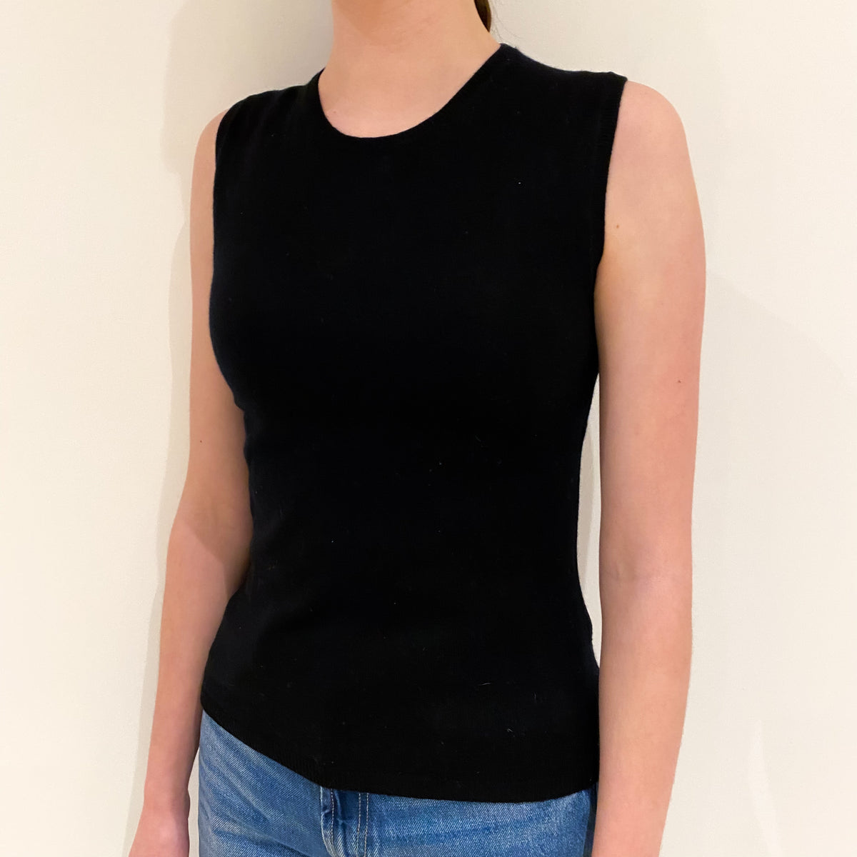 Black Cashmere Crew Neck Tank Top Extra Small