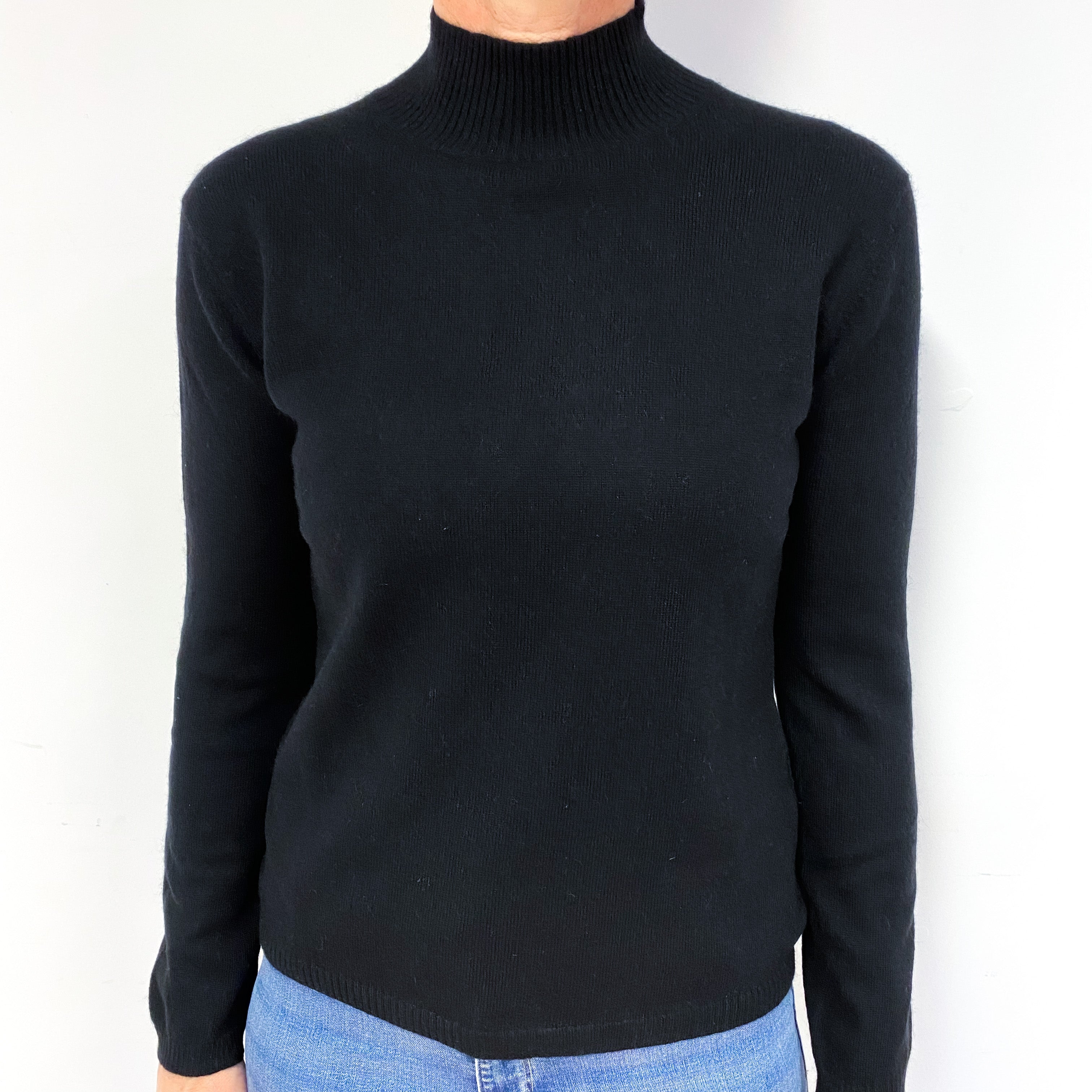 Black Cashmere Polo Neck Jumper Medium