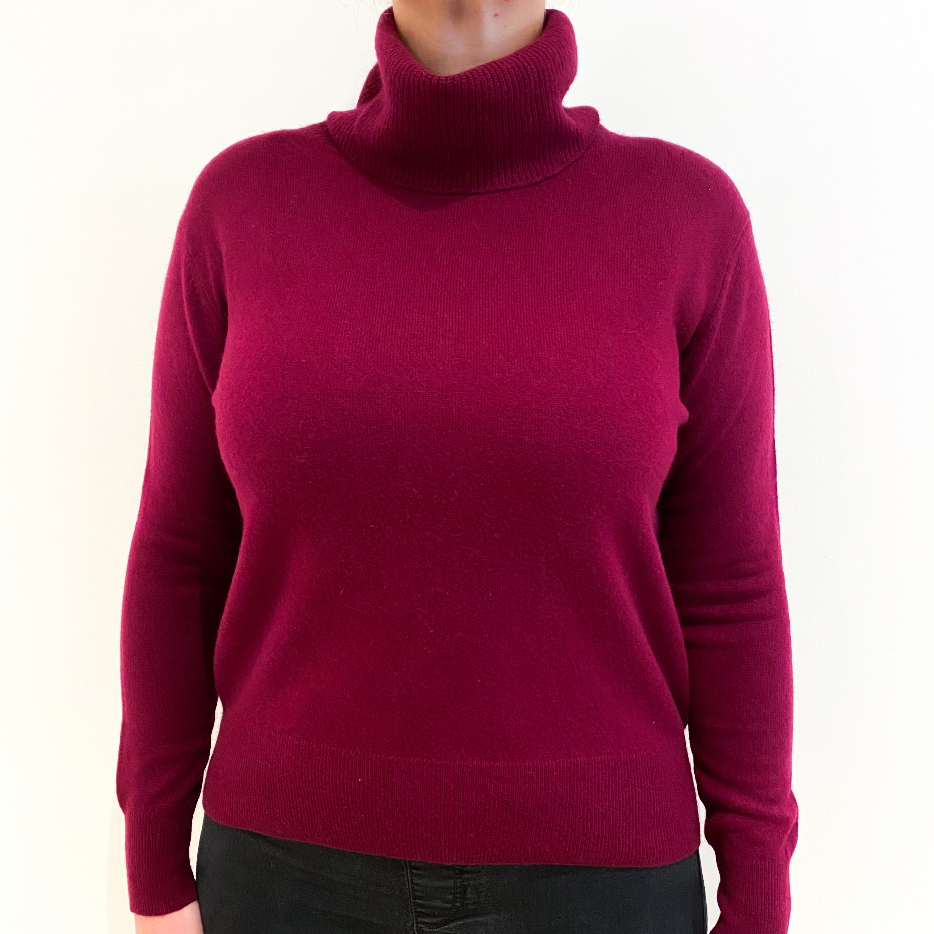 Claret Red Cashmere Polo Neck Jumper Large