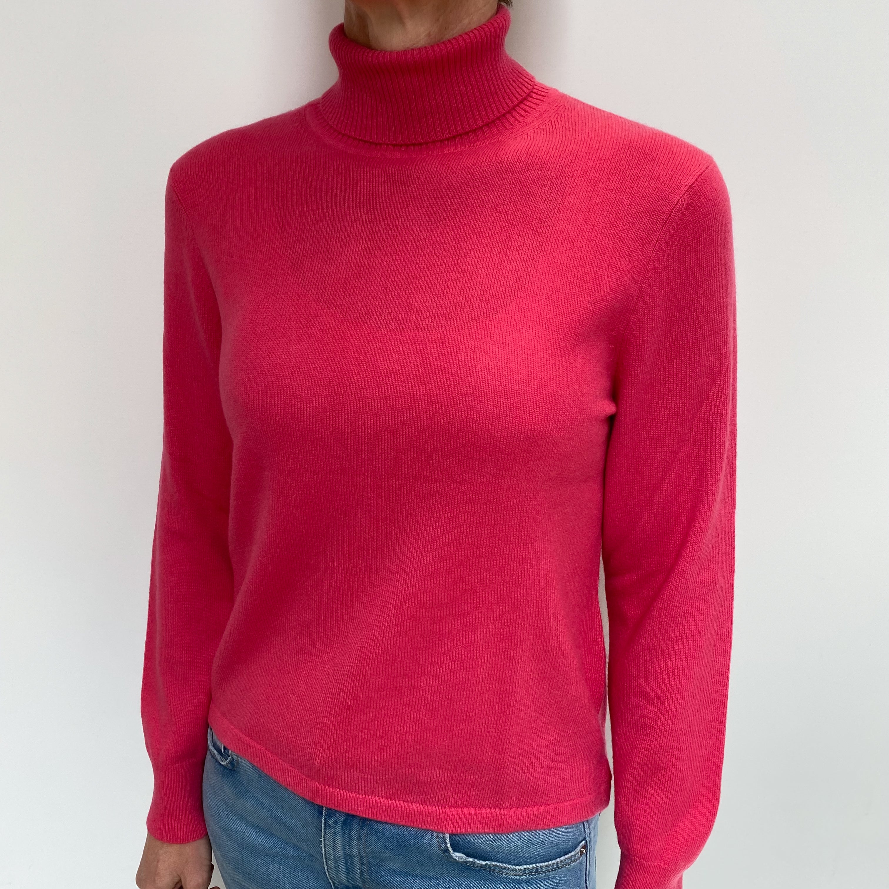 Cranberry Pink Cashmere Polo Neck Jumper Small