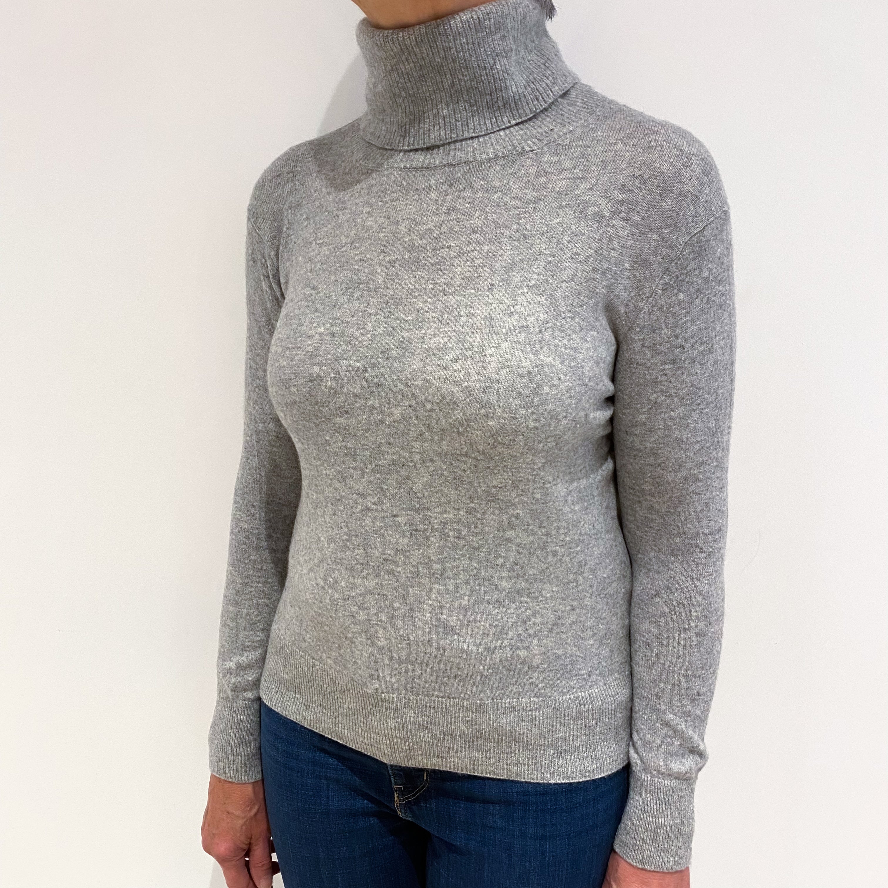 Smoke Grey Cashmere Polo Neck Jumper Medium