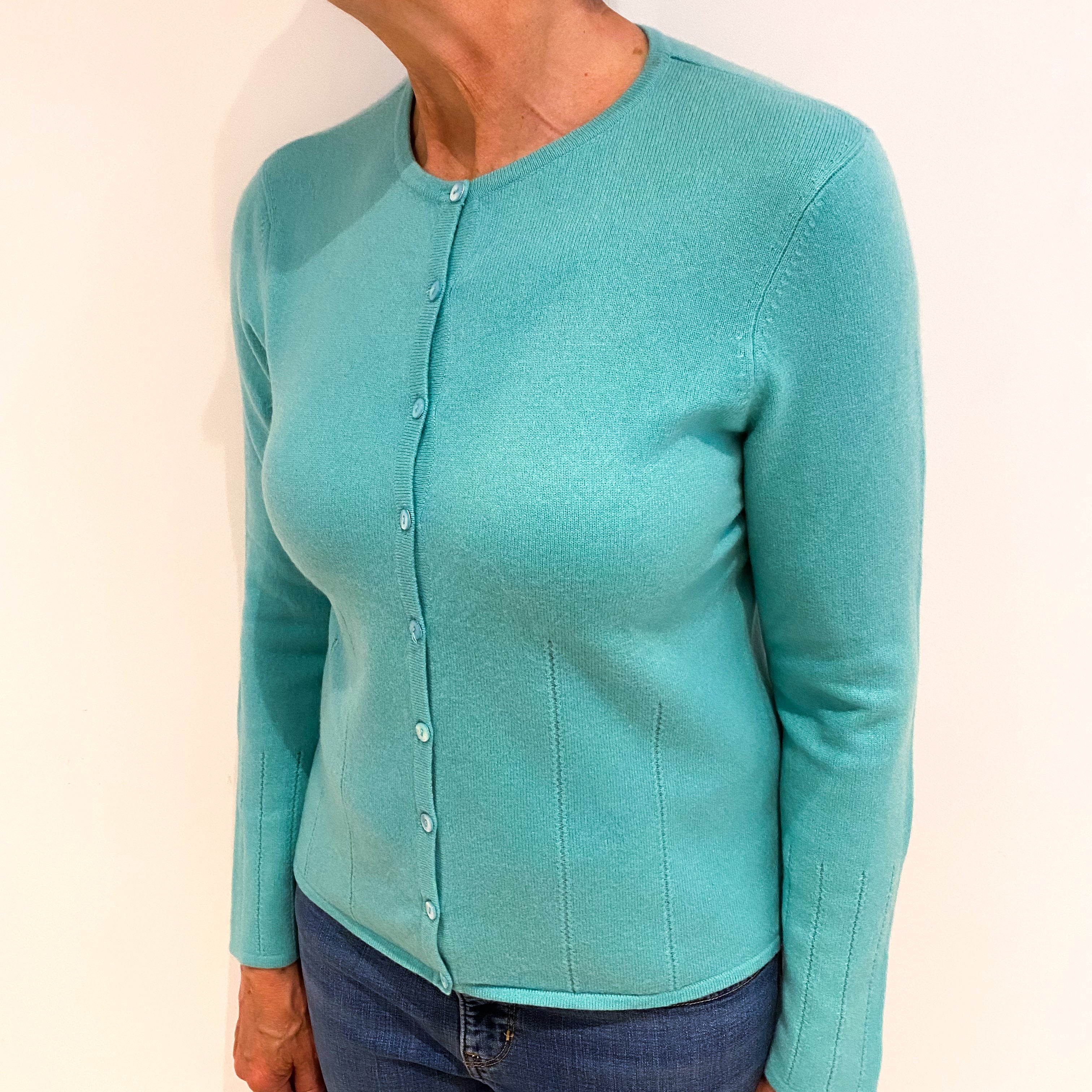Pale Aqua Green Cashmere Cardigan Medium