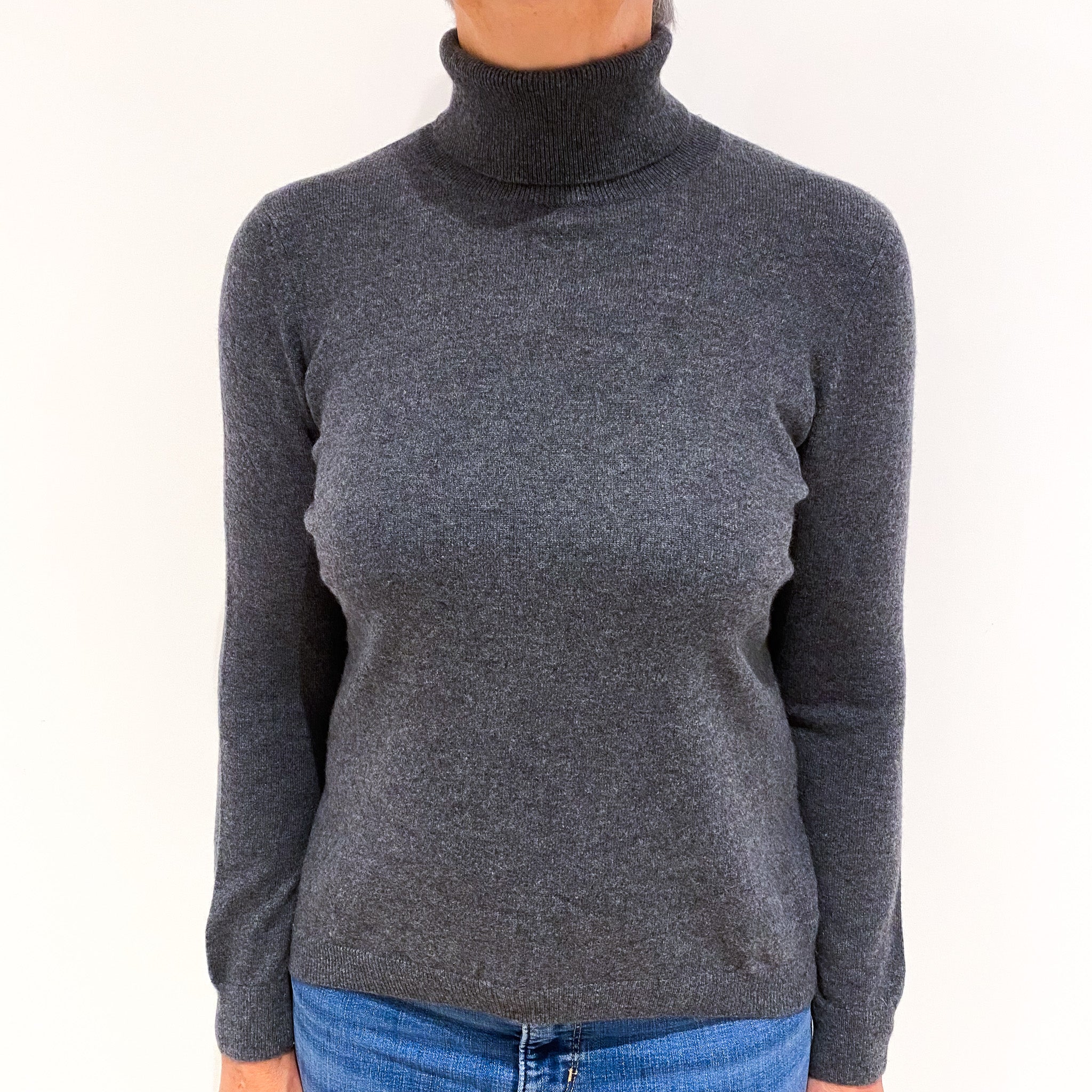 Slate Grey Cashmere Polo Neck Jumper Medium