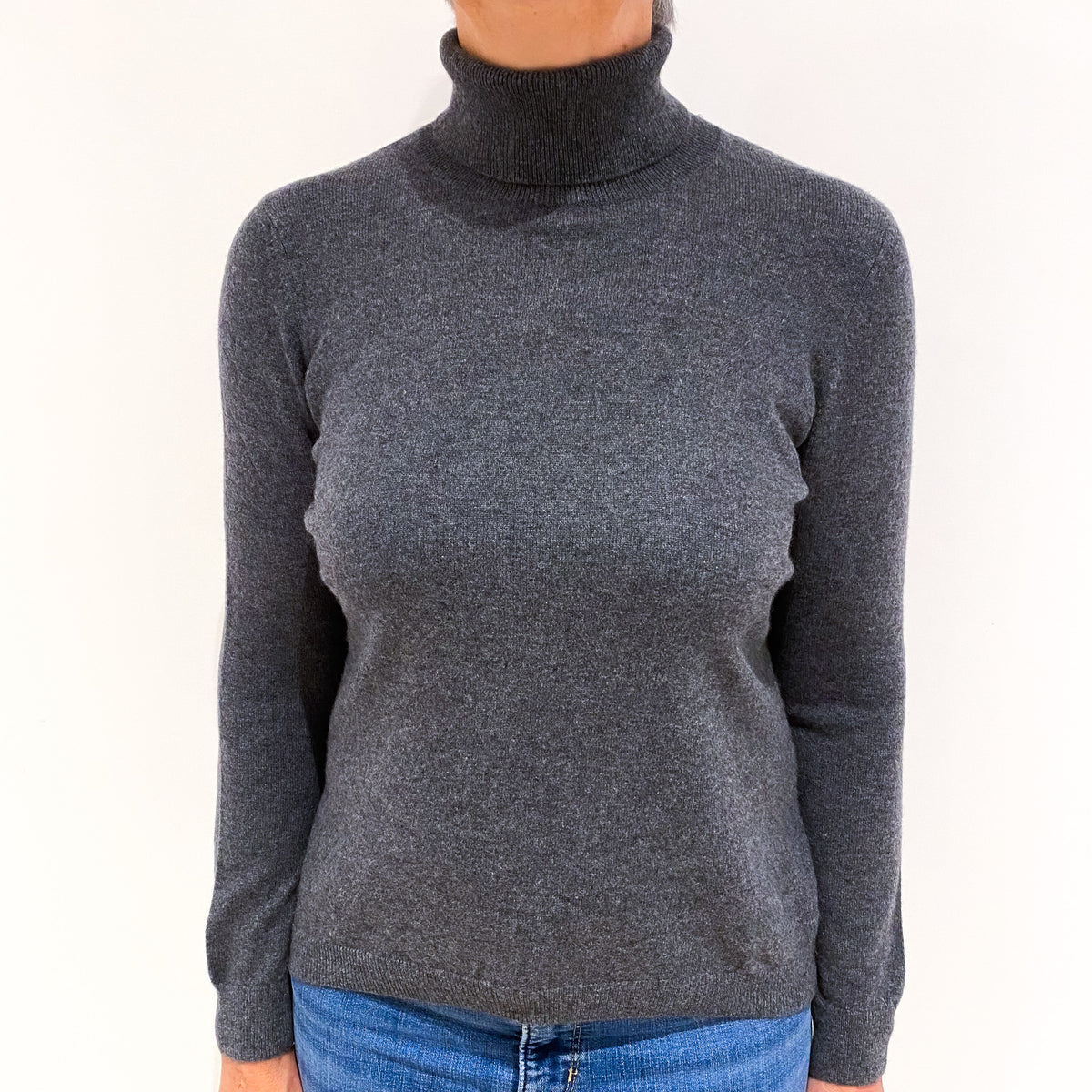Slate Grey Cashmere Polo Neck Jumper Medium