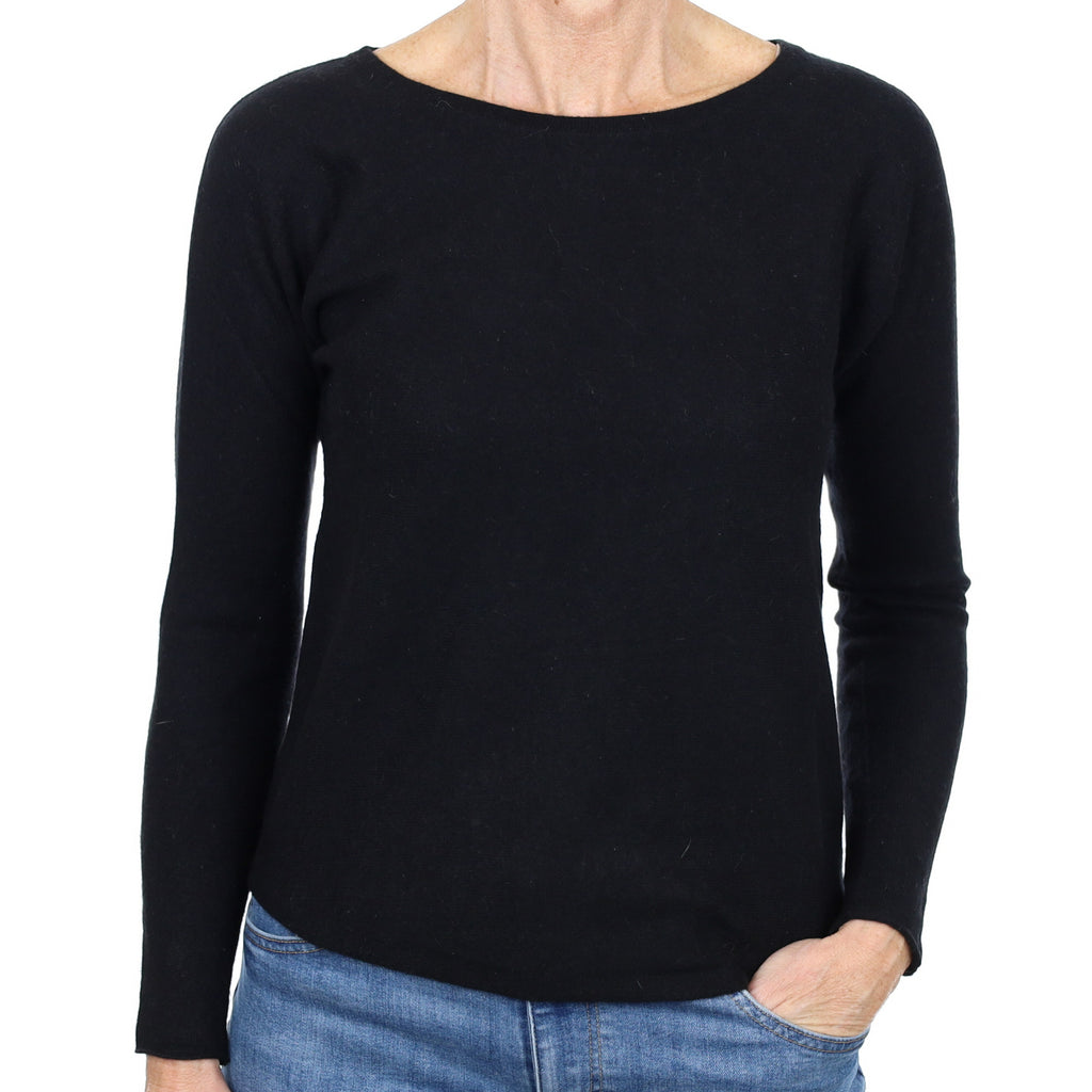 Black Batwing Cashmere Crew Neck Jumper Small