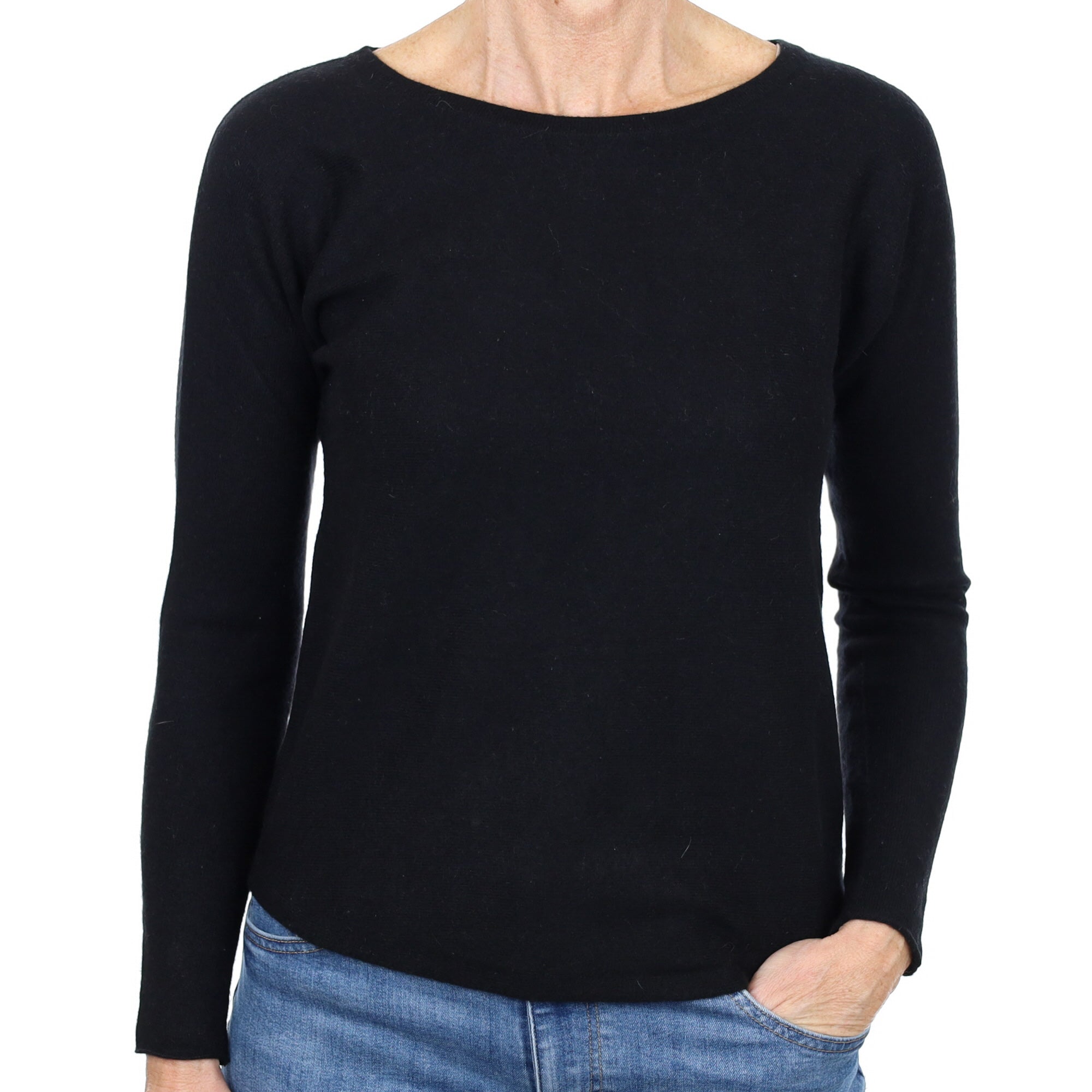 Black Batwing Cashmere Crew Neck Jumper Small