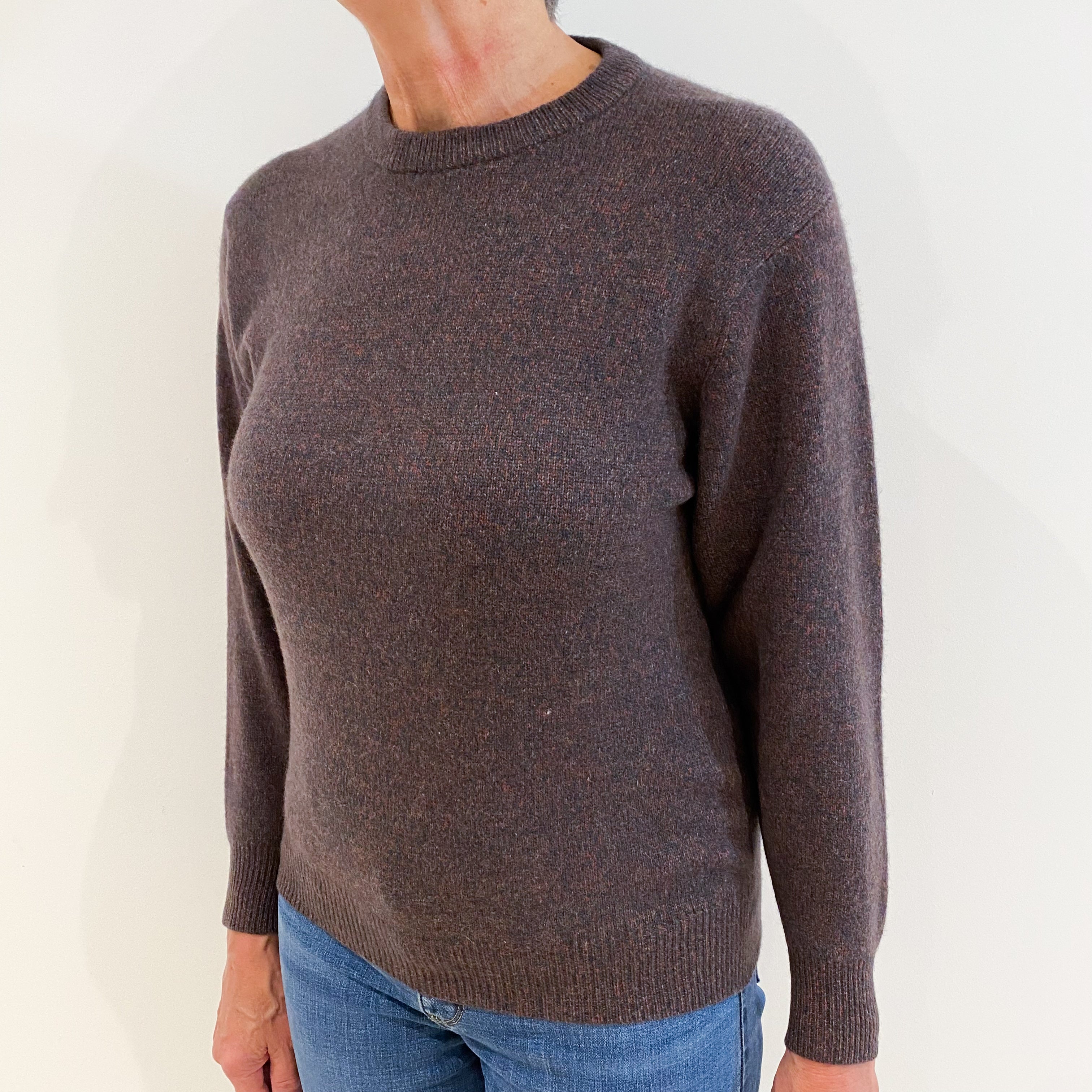 Purple and Red Marl Knit Cashmere Crew Neck Jumper Medium