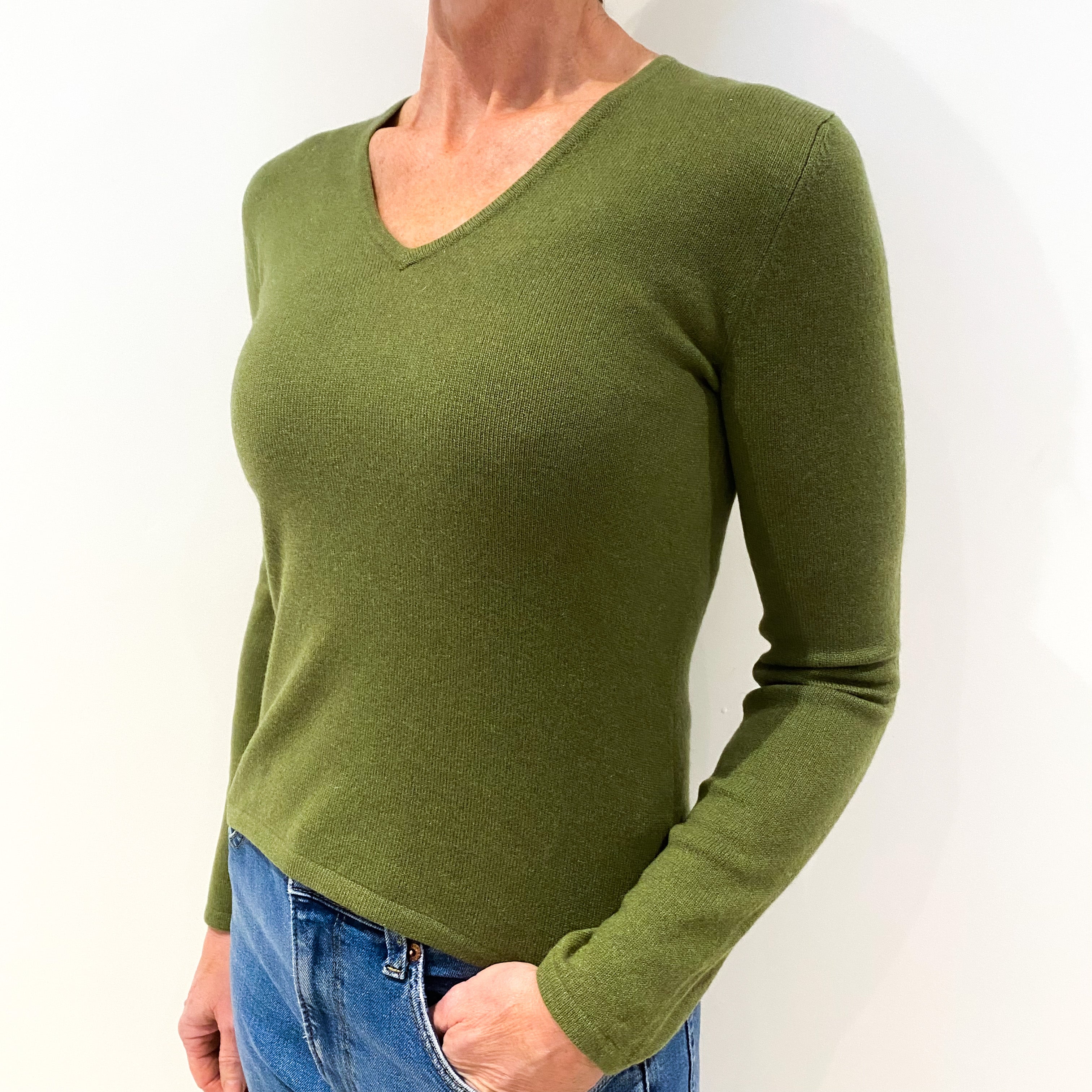 Miss Green Cashmere V-Neck Jumper Small