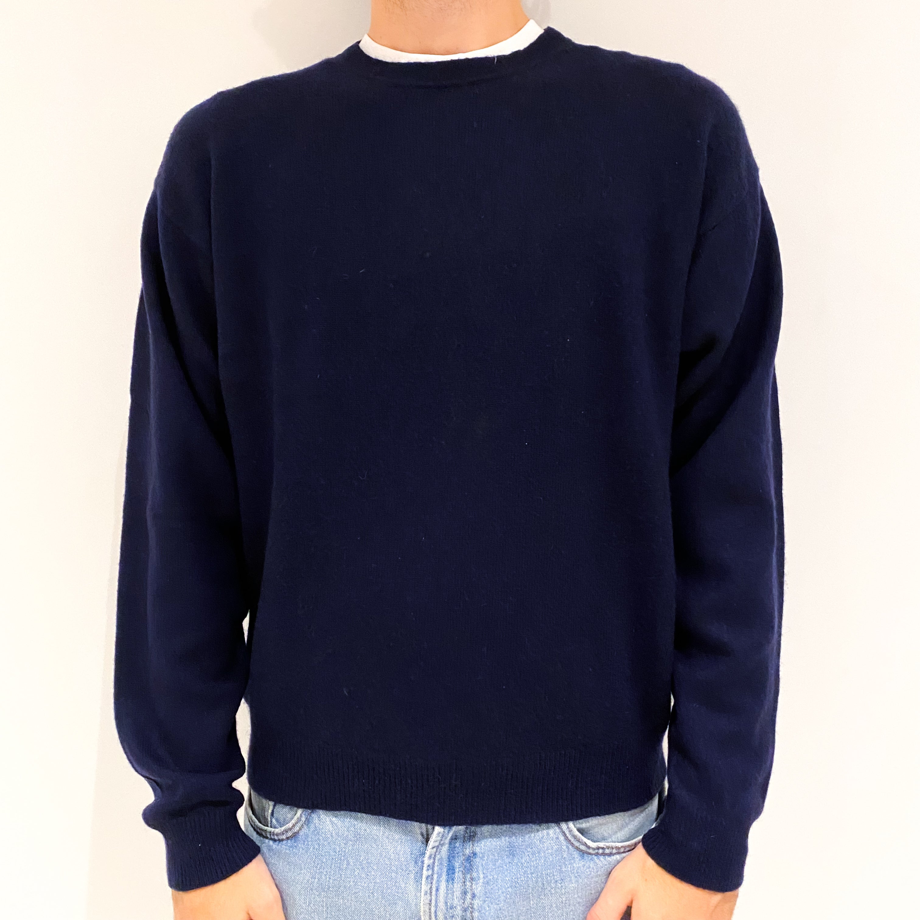 Men's Navy Blue Cashmere Crew Neck Jumper Large