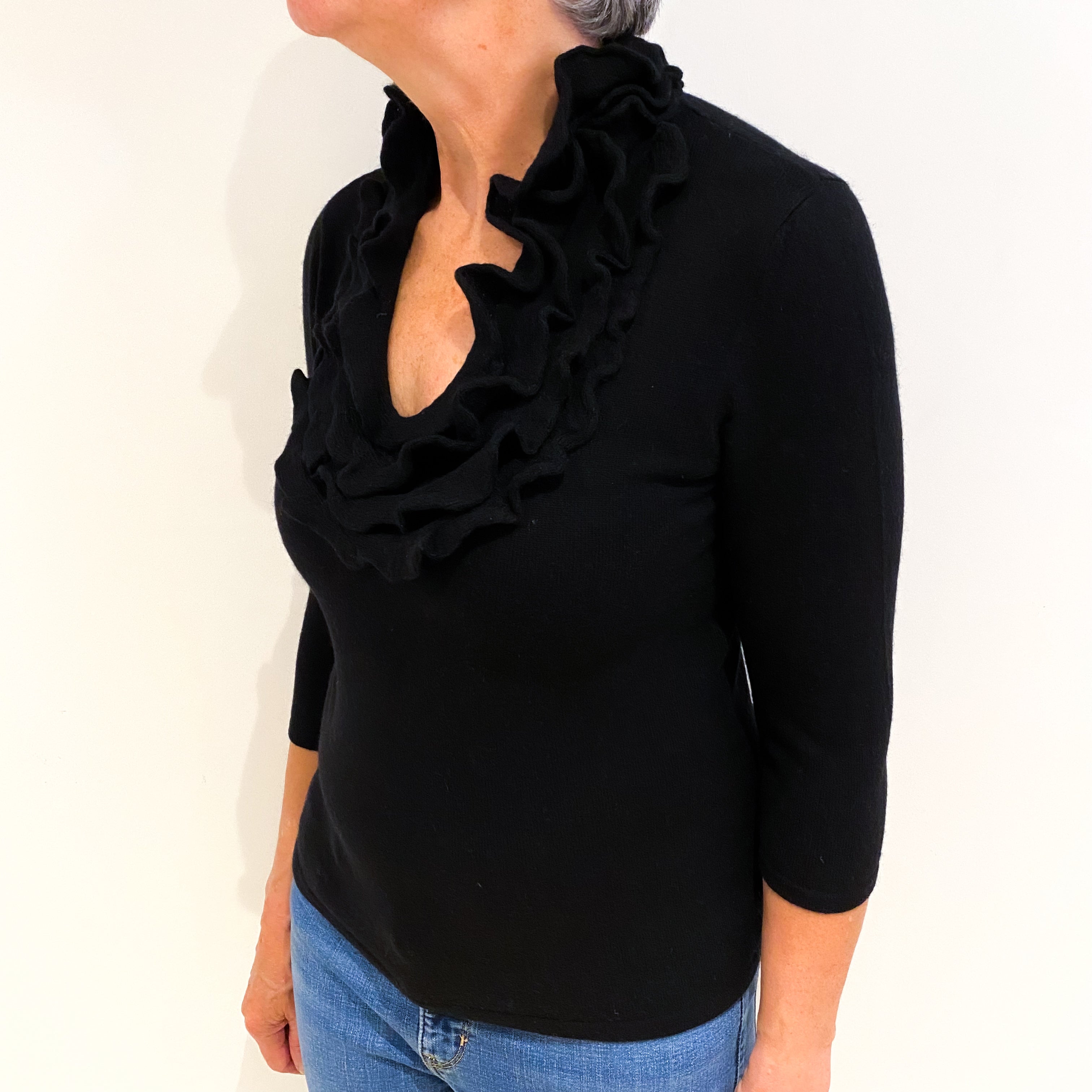 Black Cashmere V Neck Jumper Medium