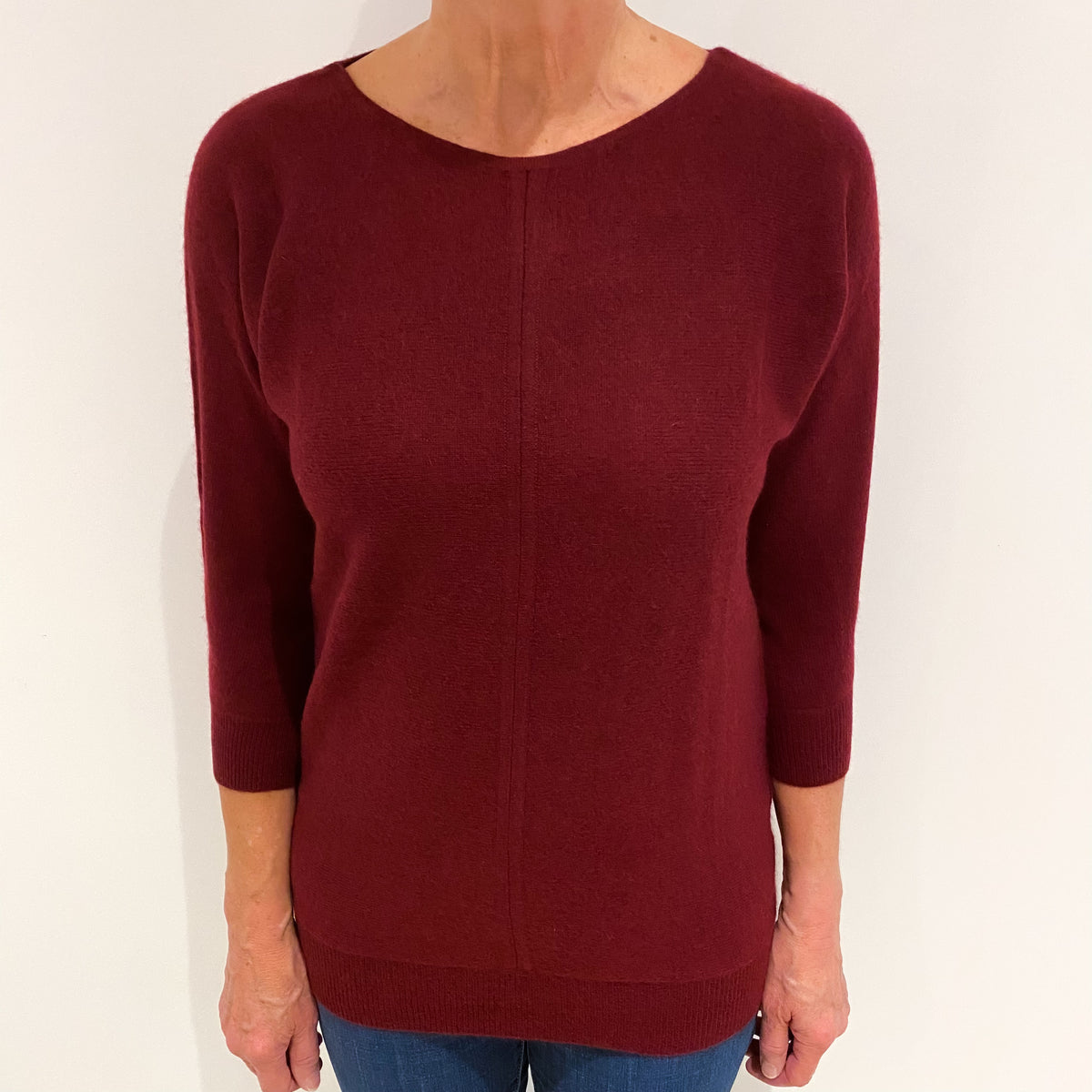Wine Red Cashmere Batwing Crew Neck Jumper Medium