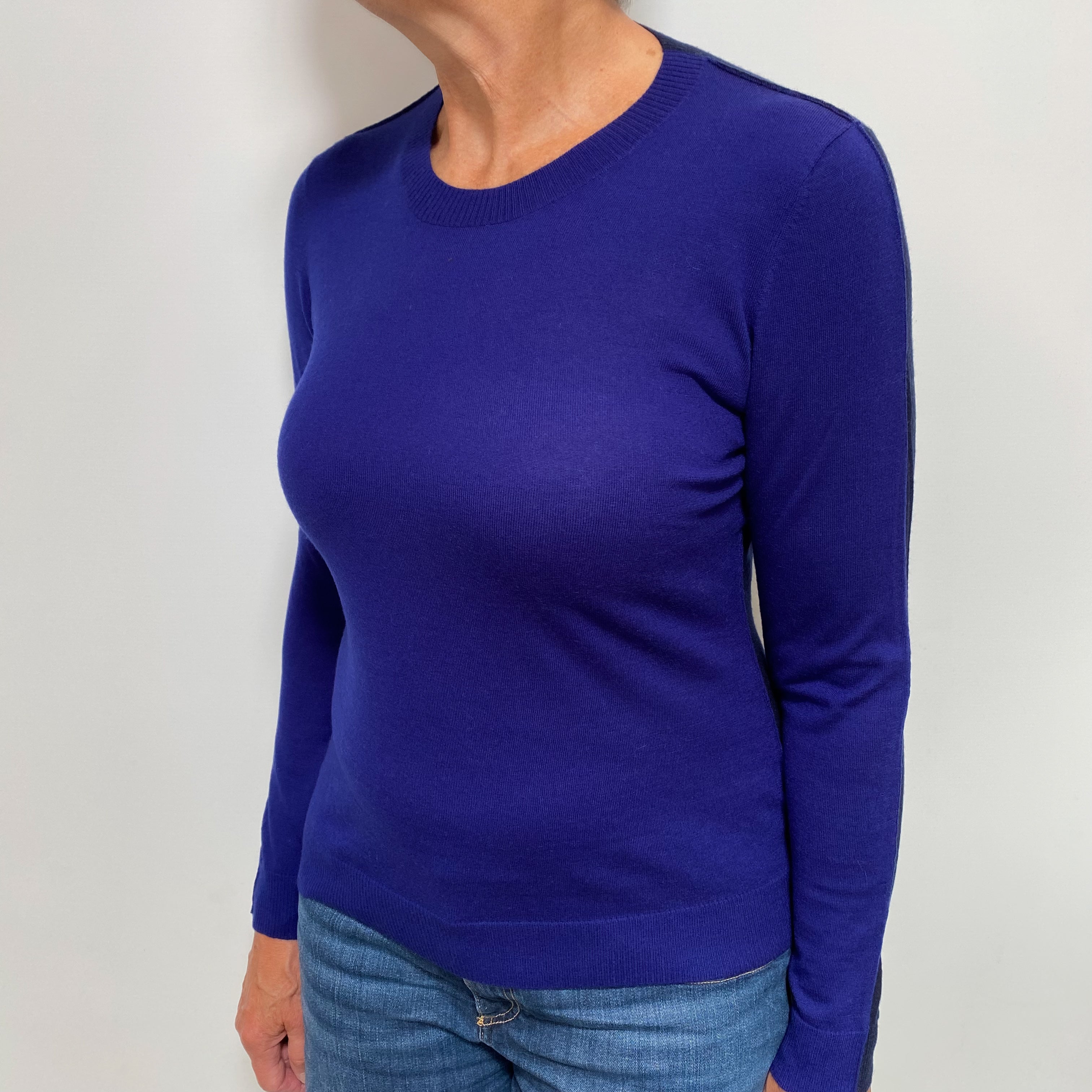New Navy and Indigo Cashmere Crew Neck Jumper Medium