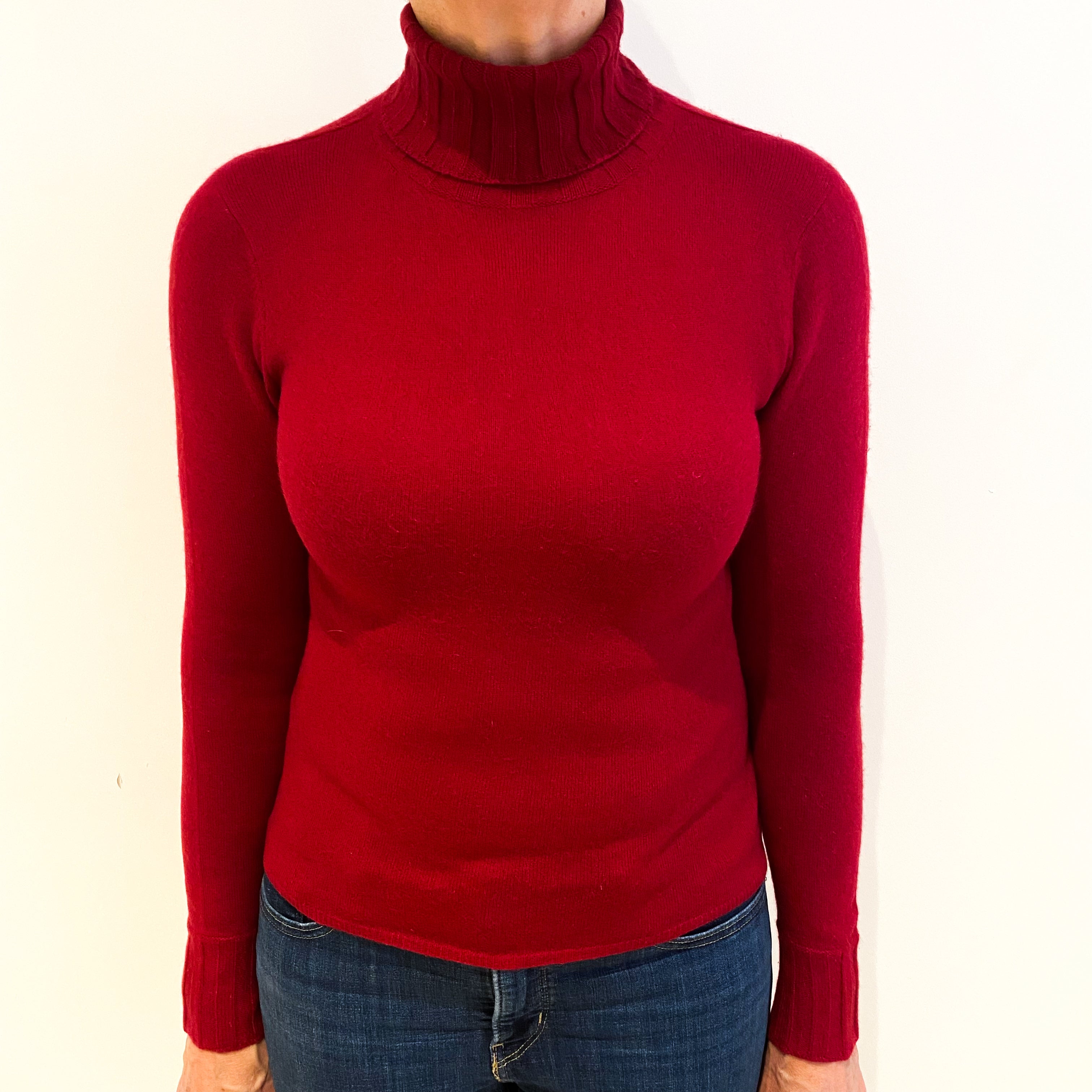 Crimson Red Cashmere Polo Neck Jumper Medium