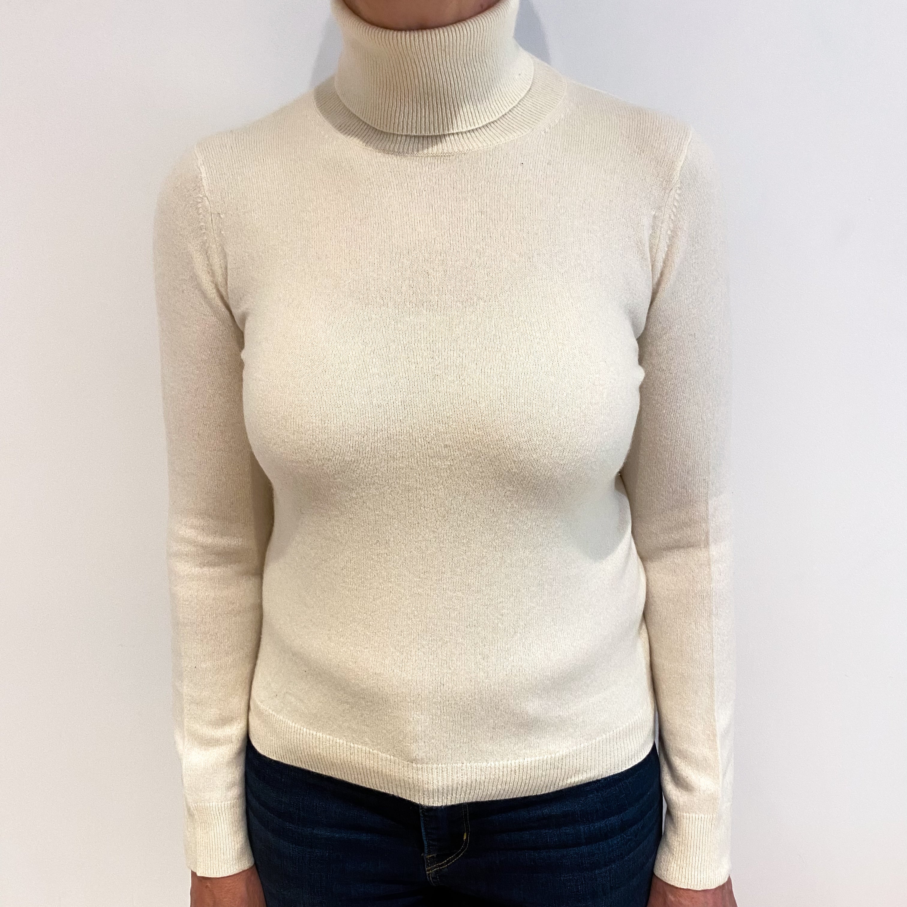 Vanilla Cream Cashmere Polo Neck Jumper Medium