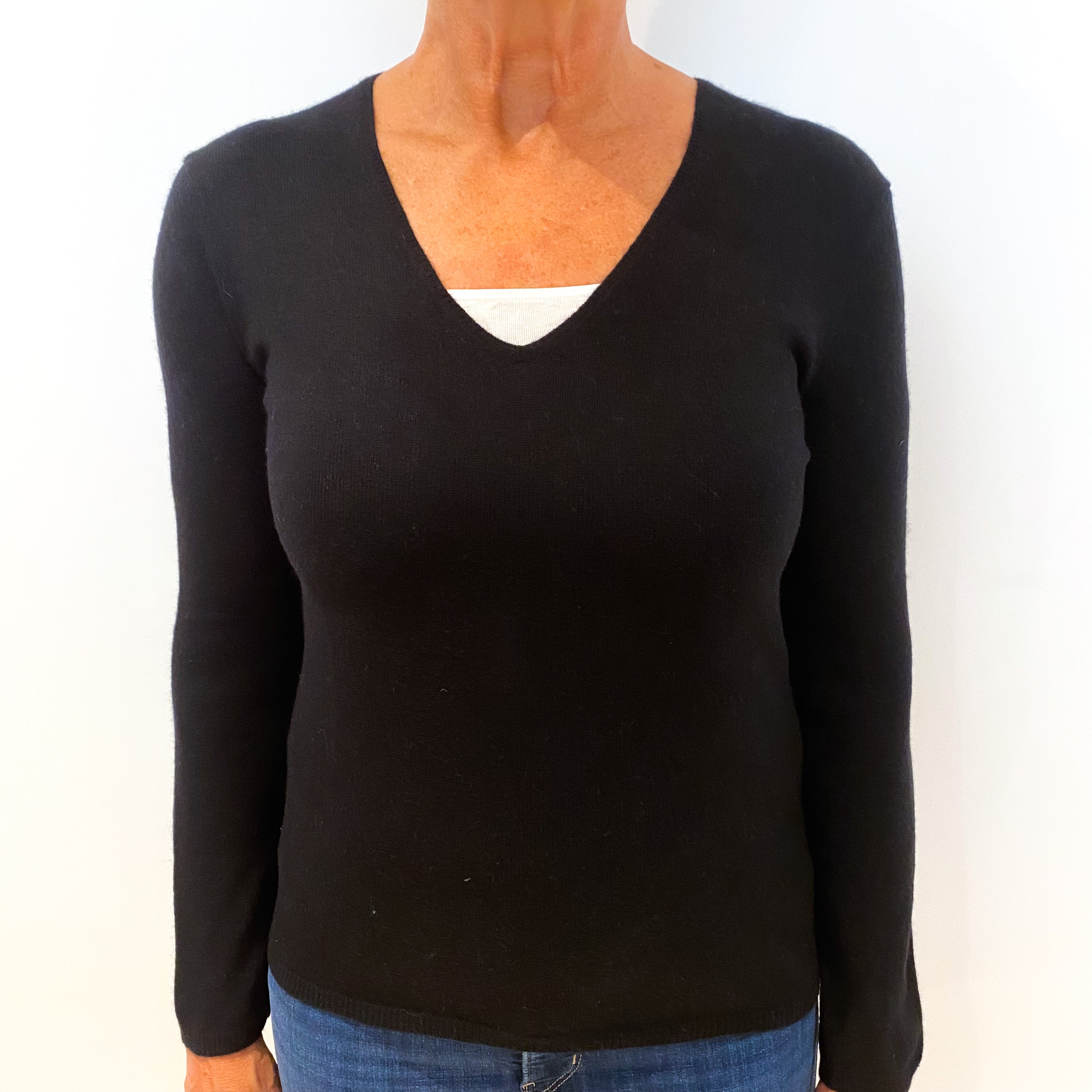 Black Cashmere V-Neck Jumper Medium