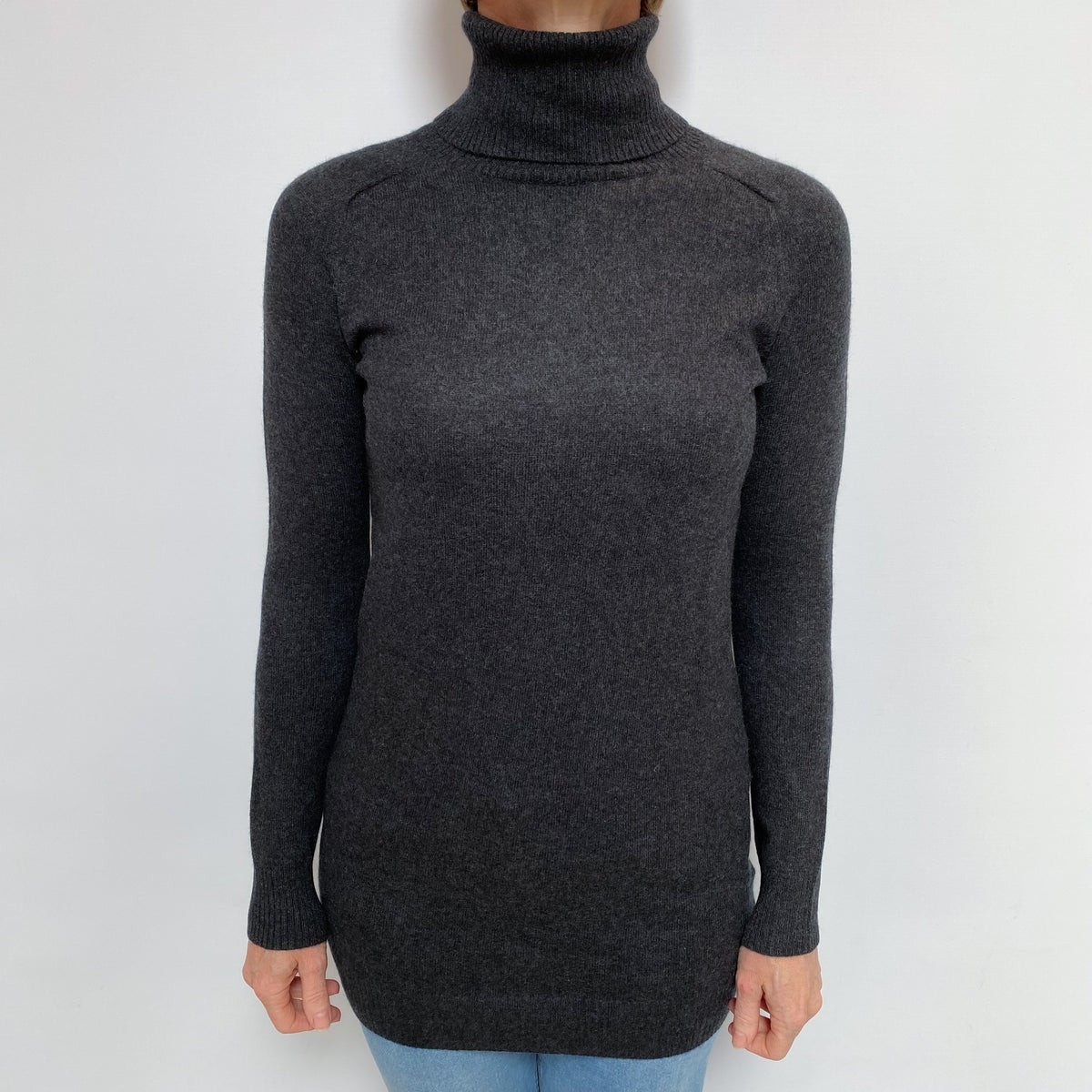 Charcoal Grey Cashmere Polo Neck Jumper Small