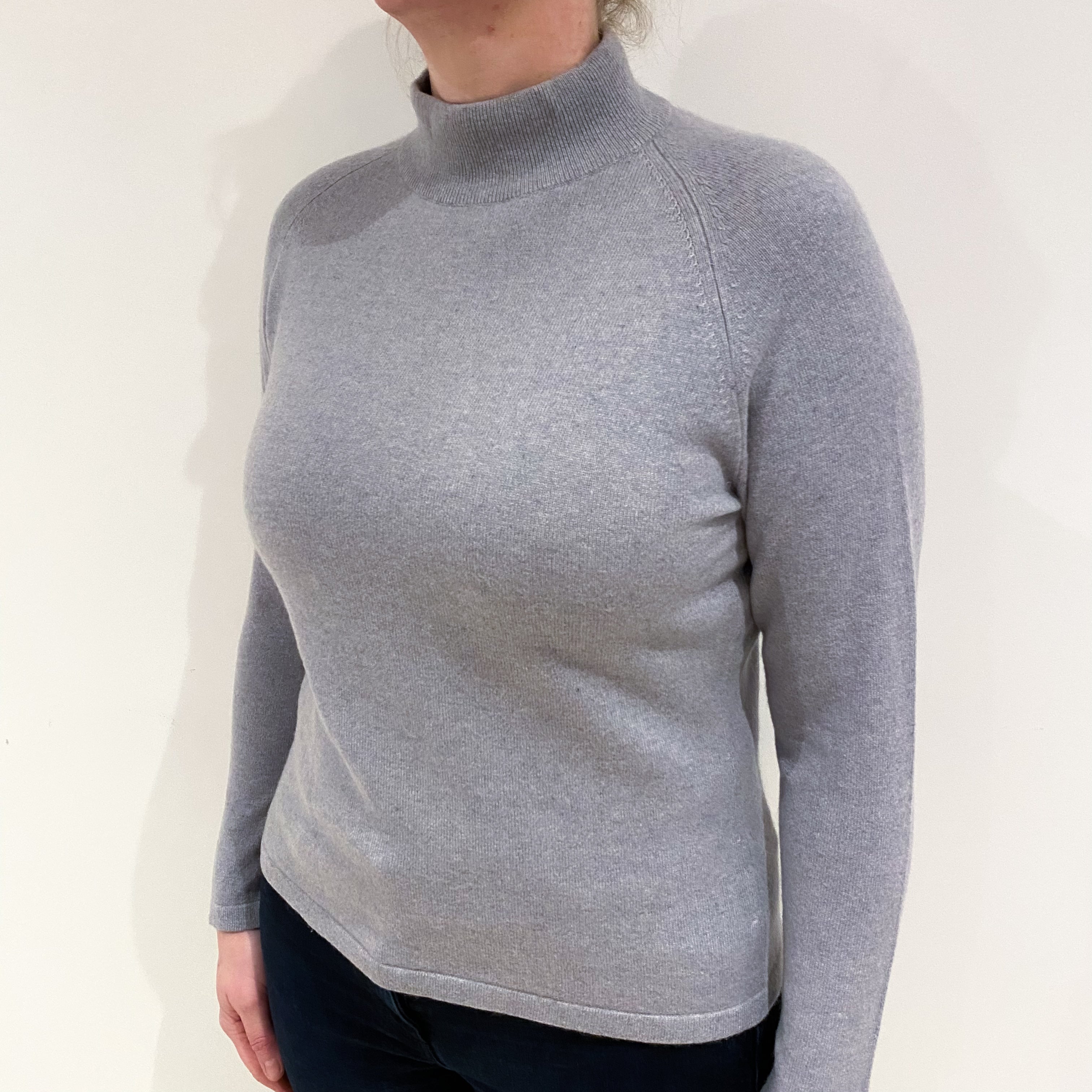 Silver Grey Cashmere Turtle Neck Jumper Large