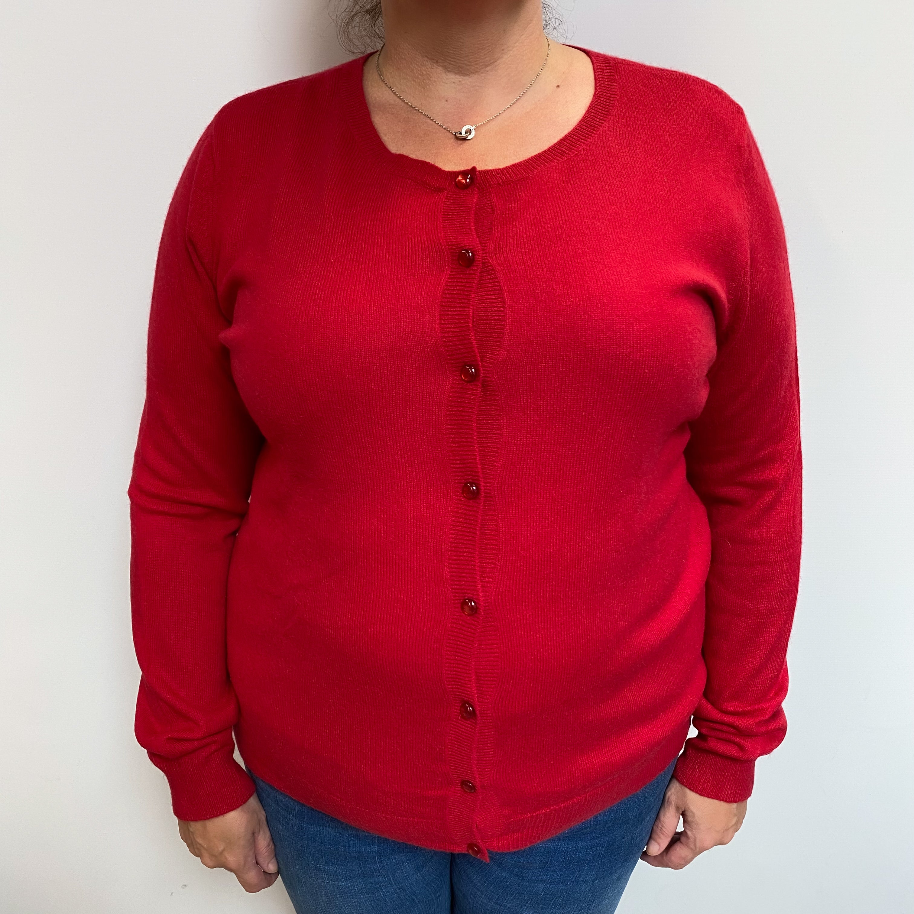 Scarlet Red Cashmere Crew Cardigan Extra Large