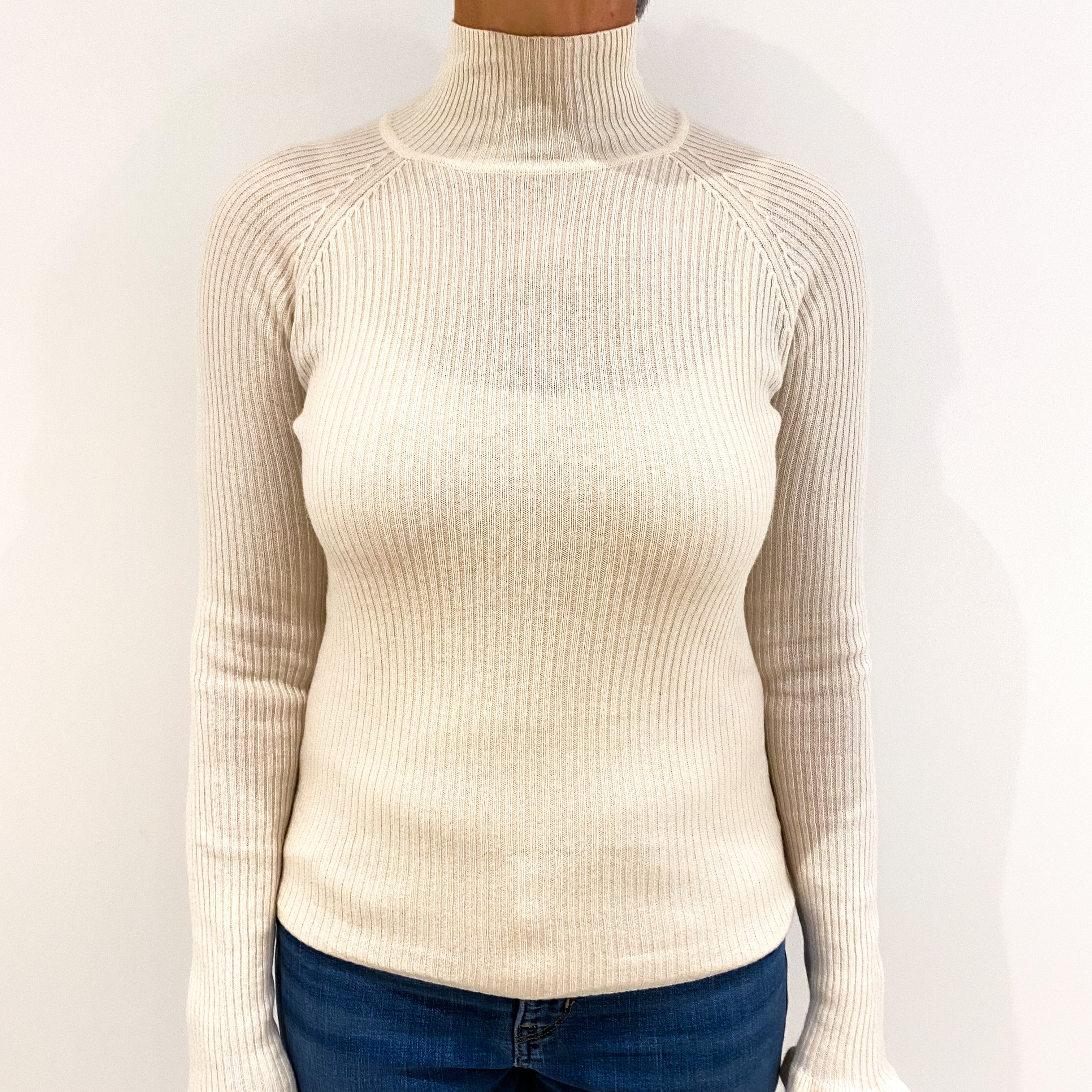 Cream Rib Cashmere Turtle Neck Jumper Medium