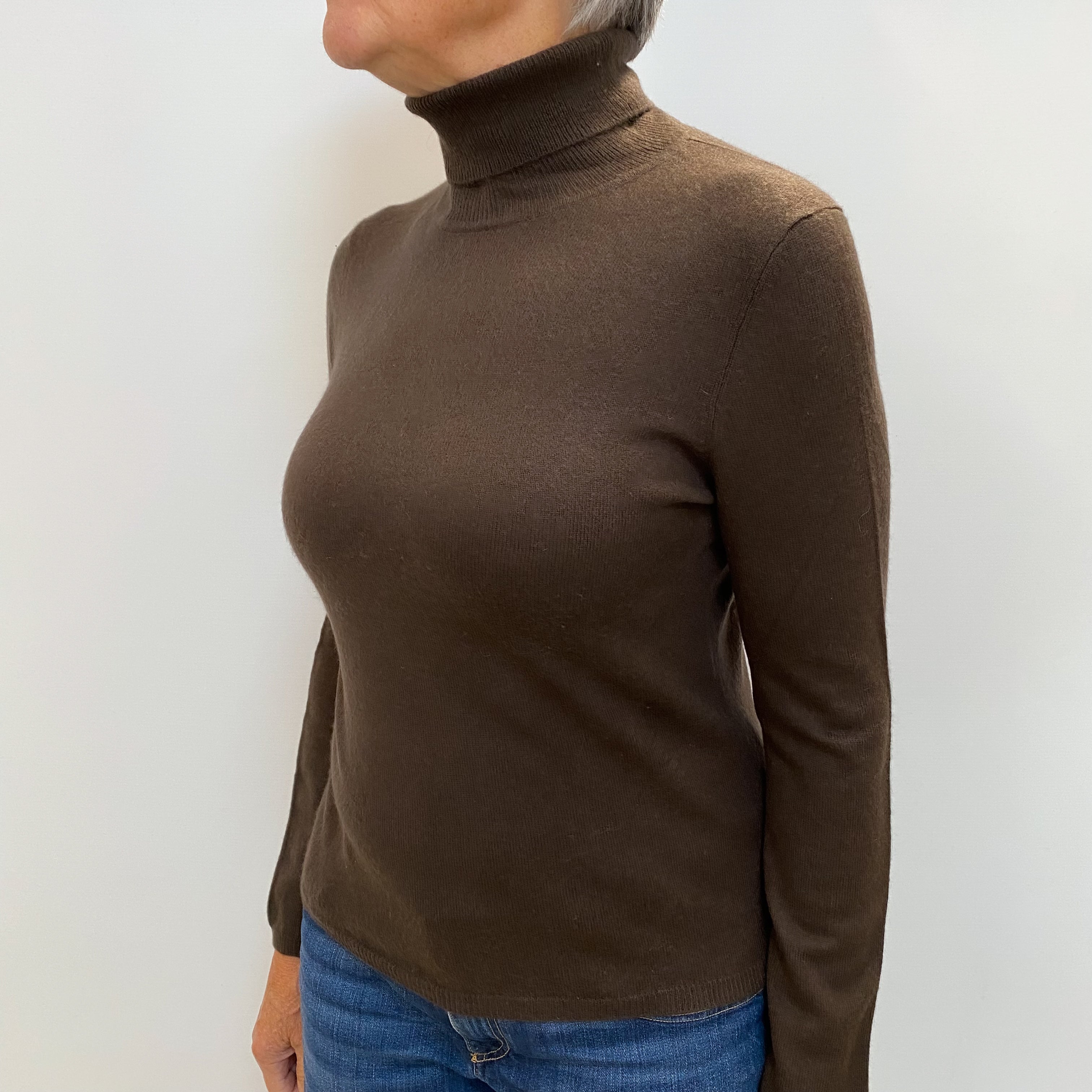 Chocolate Brown Cashmere Polo Neck Jumper Medium