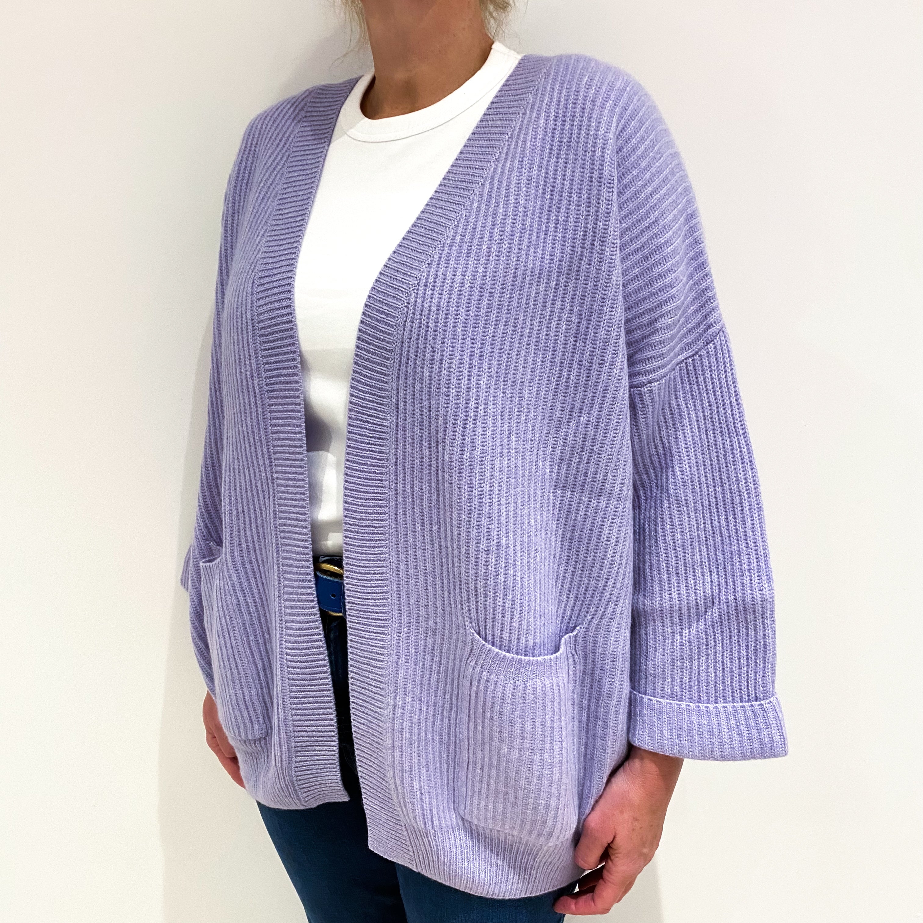 Lavender Purple Chunky Cashmere Edge To Edge Cardigan Large