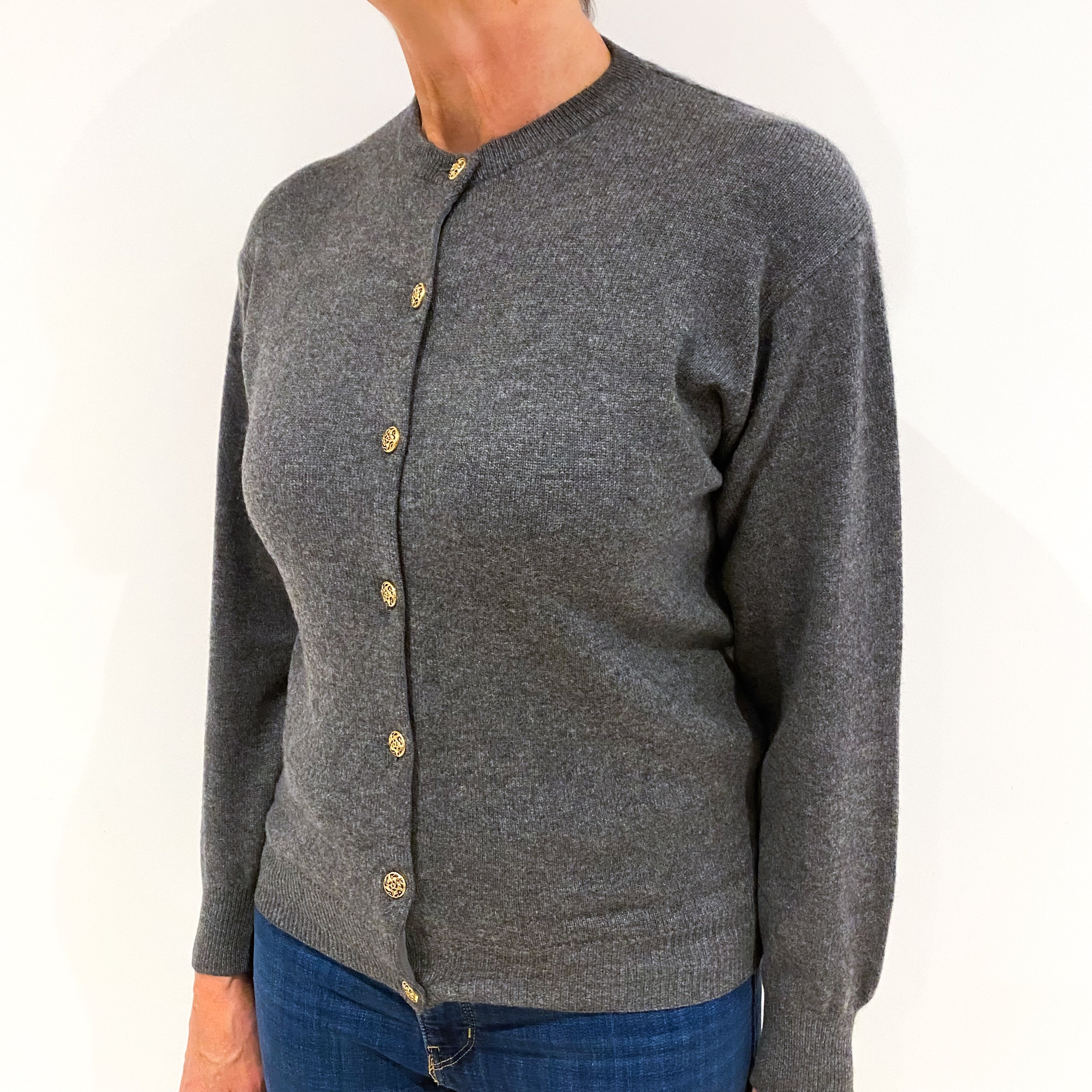 Smoke Grey Crew NeckCashmere Cardigan Medium