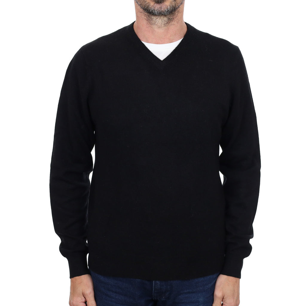 Men's Black Cashmere V Neck Jumper Small