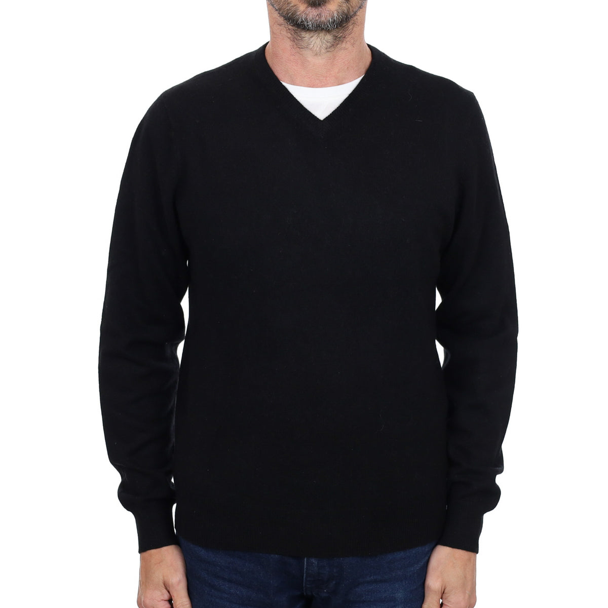 Men's Black Cashmere V Neck Jumper Small
