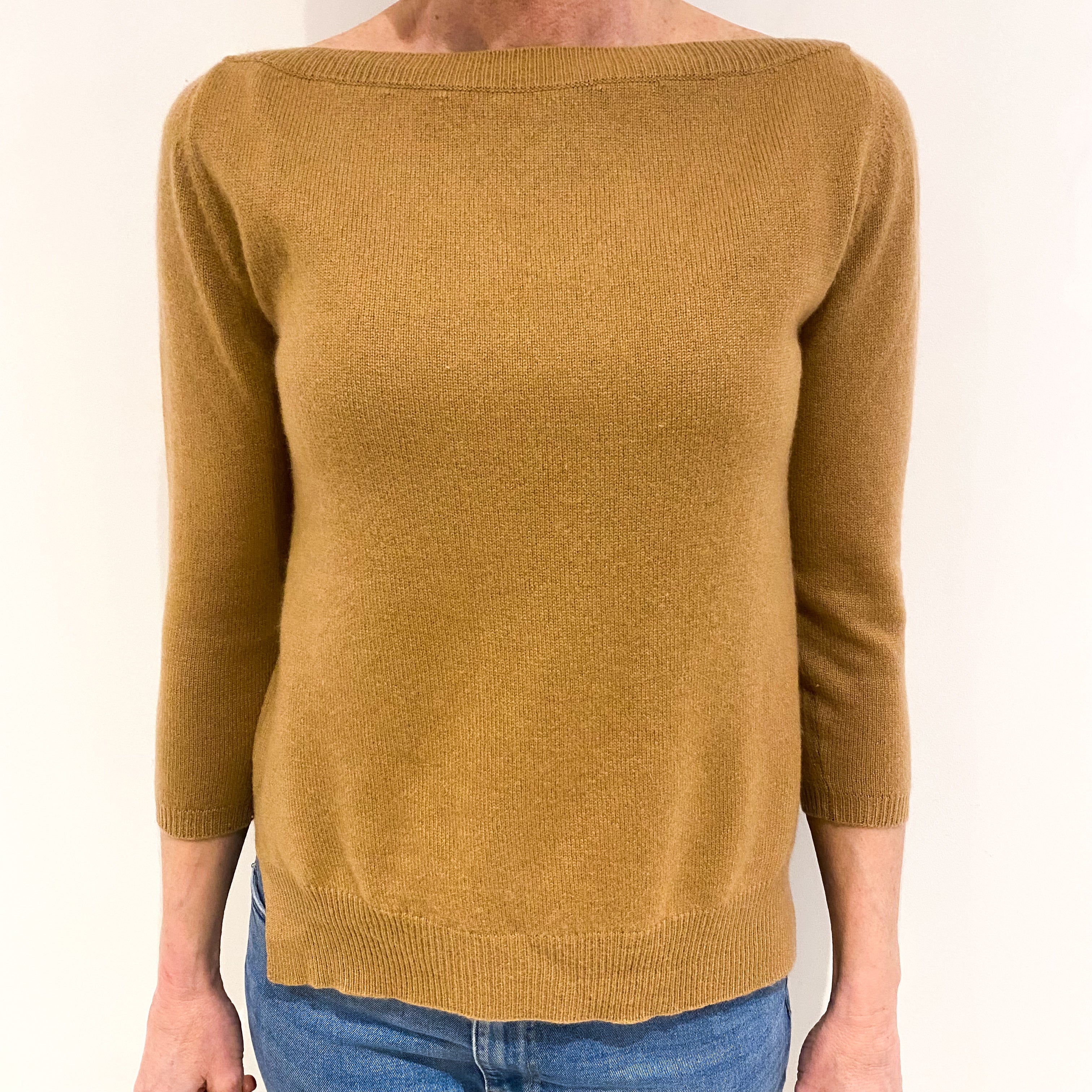 Caramel Brown Cashmere Slash Neck Jumper Small