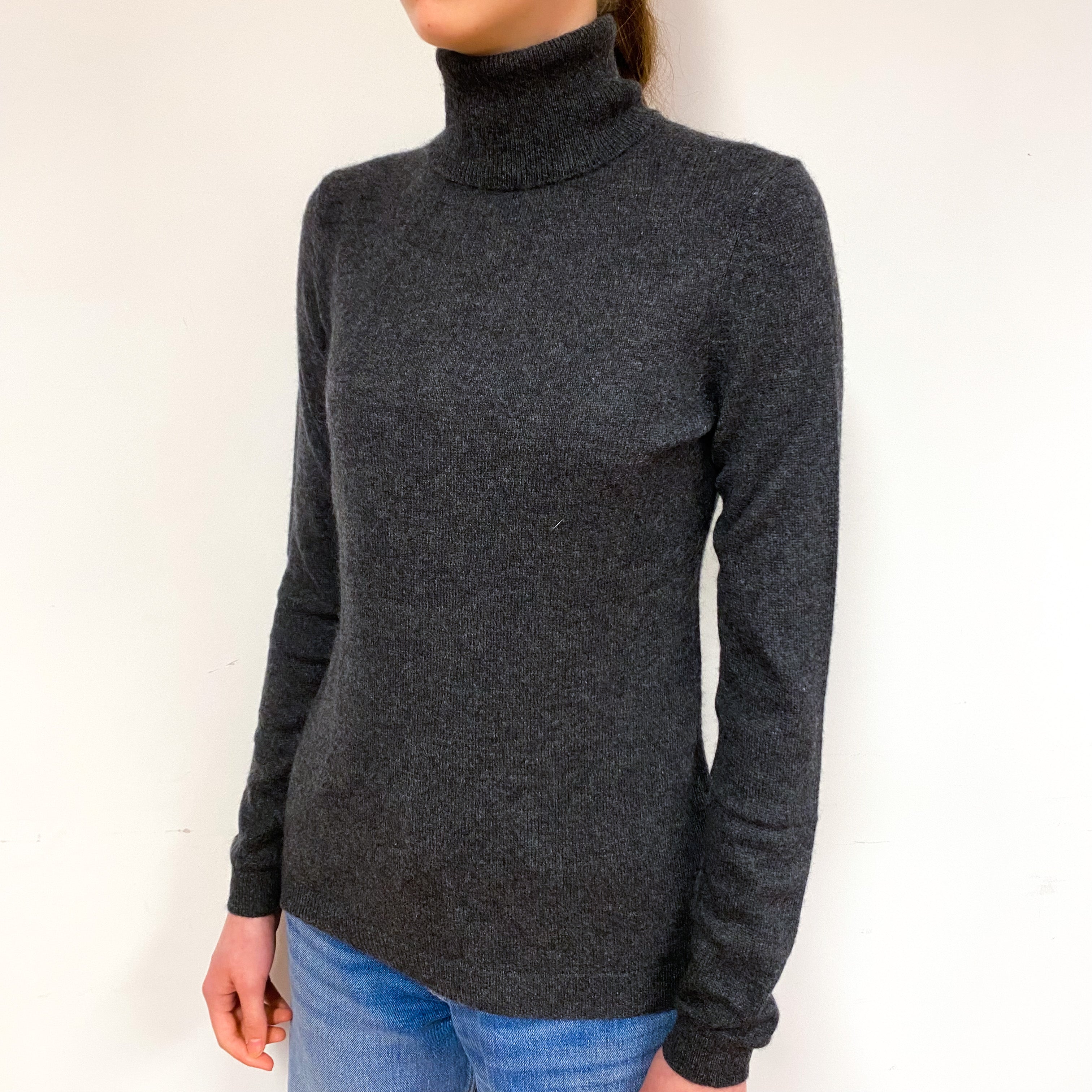 Slate Grey Cashmere Polo Neck Jumper Extra Small