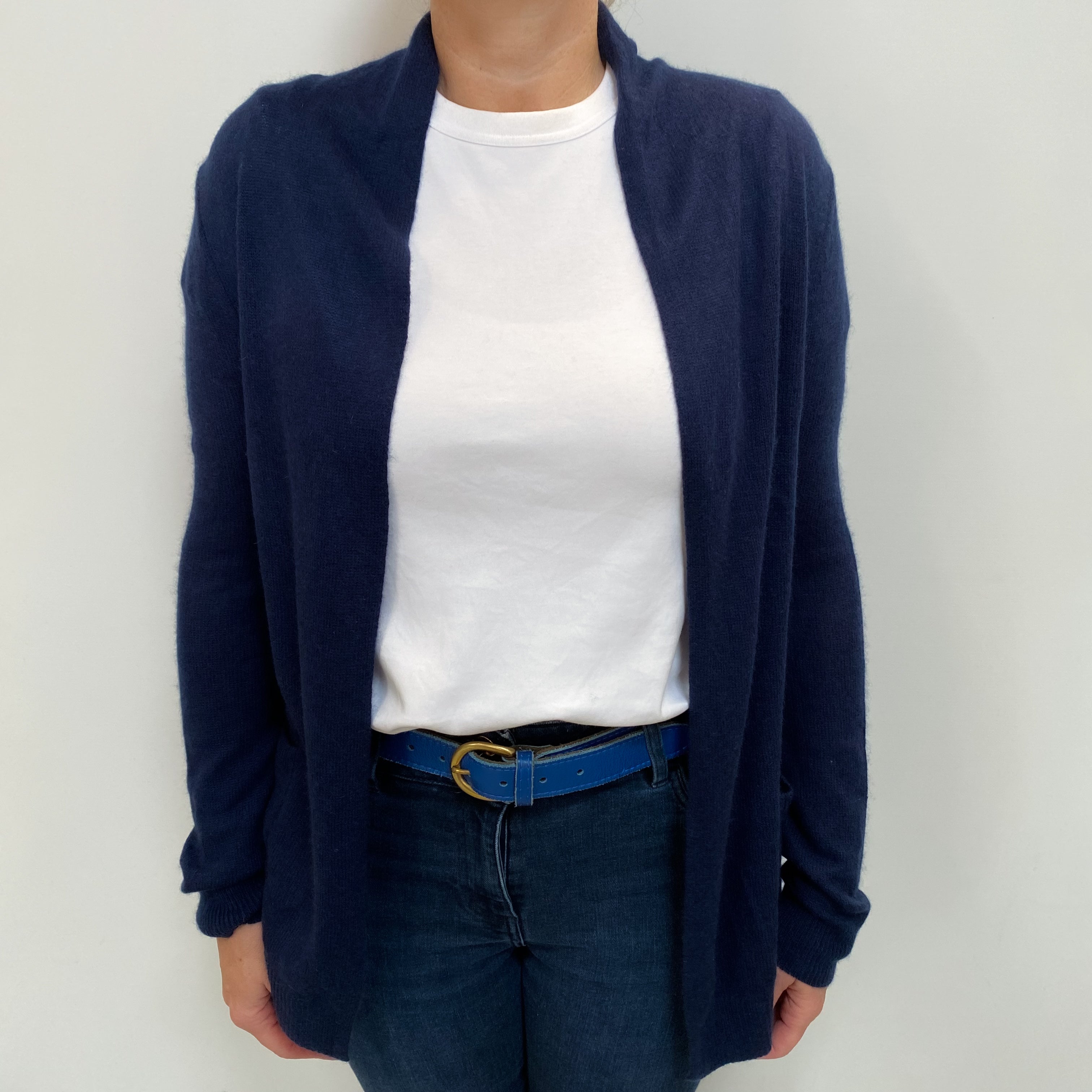 Navy Blue Cashmere Edge to Edge Cardigan with Pockets Large