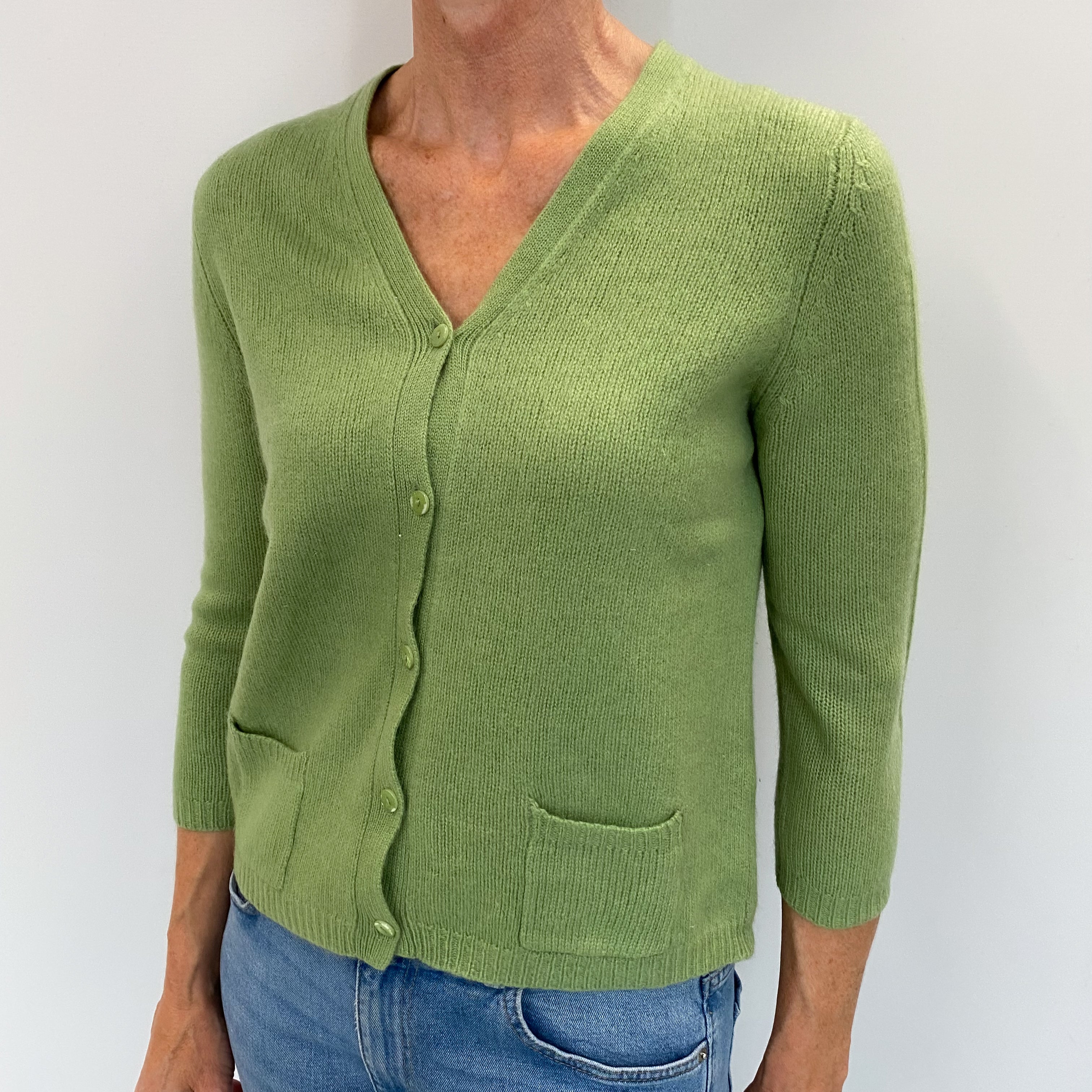 Pear Green Cashmere V Neck Cardigan Small