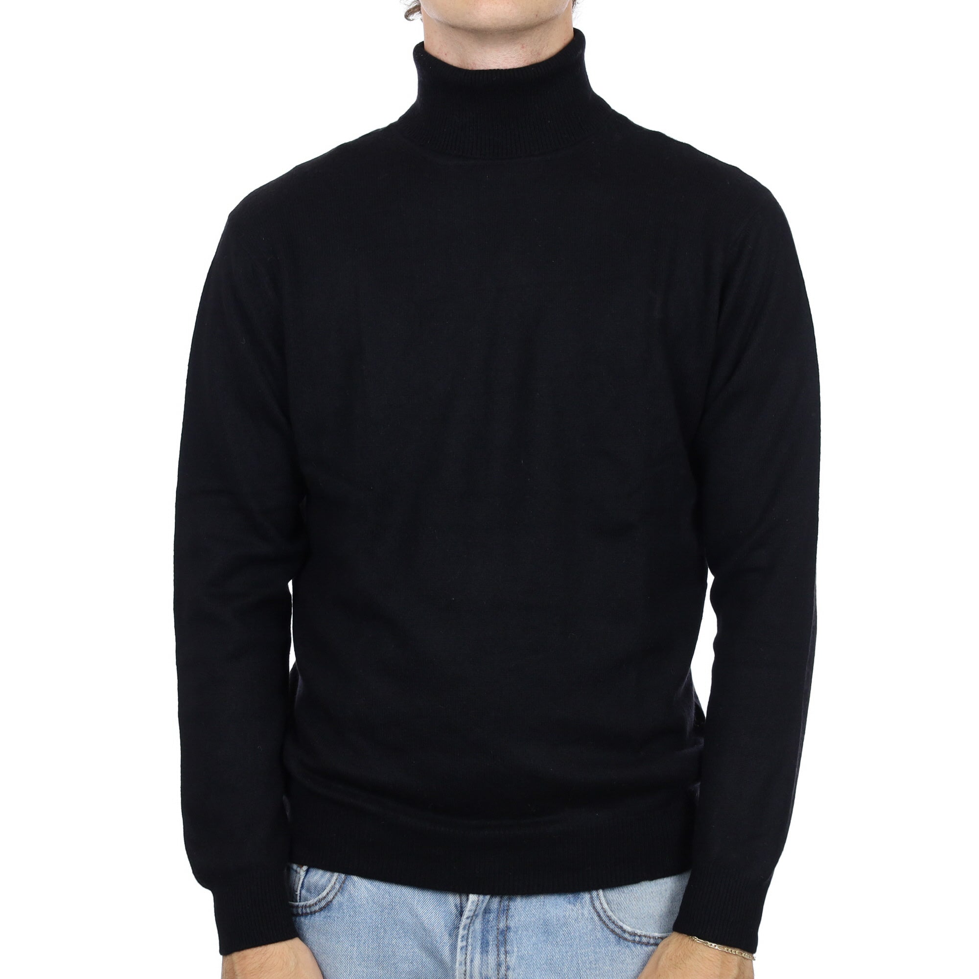 Men's Black Cashmere Polo Neck Jumper Large