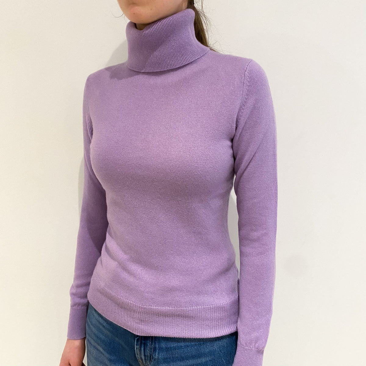 Lavender Purple Cashmere Polo Neck Jumper Extra Small