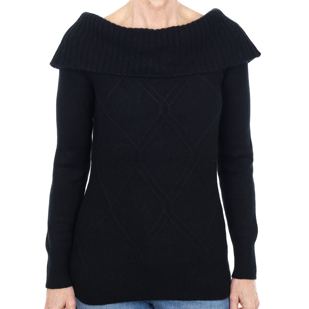 Black Cashmere Wide Off The Shoulder Neck Jumper Small