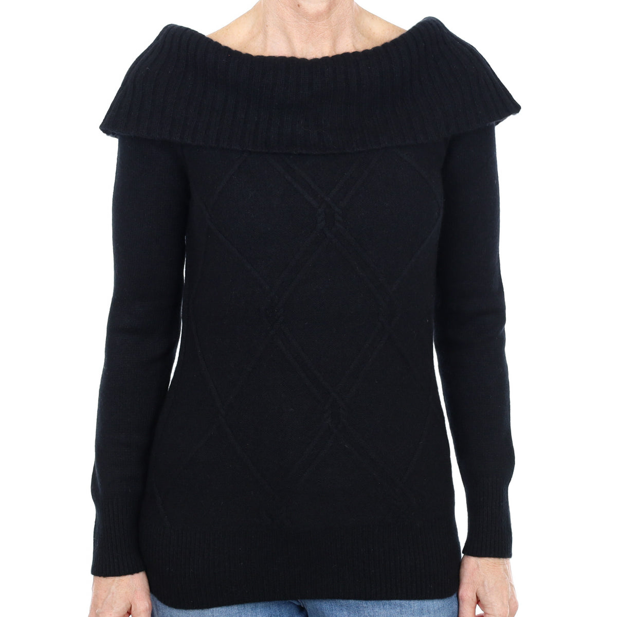 Black Cashmere Wide Off The Shoulder Neck Jumper Small