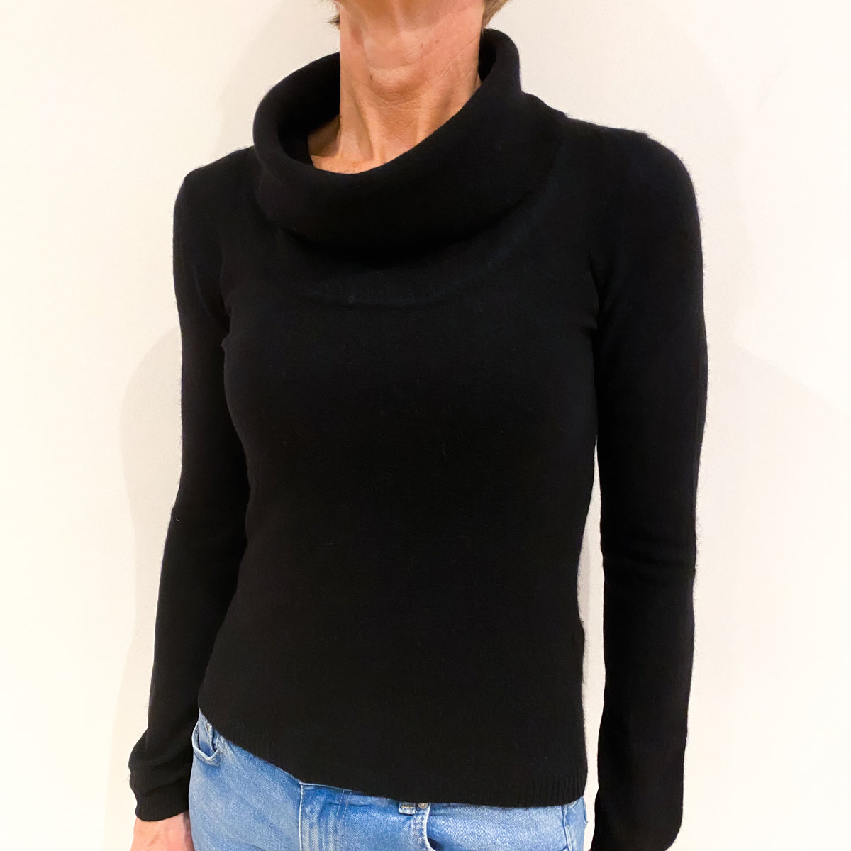 Black Cashmere Cowl Neck Jumper Small