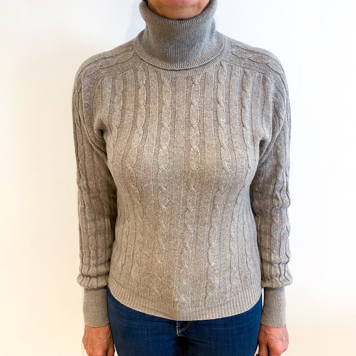 Mink Brown Cashmere Polo Neck Jumper Medium