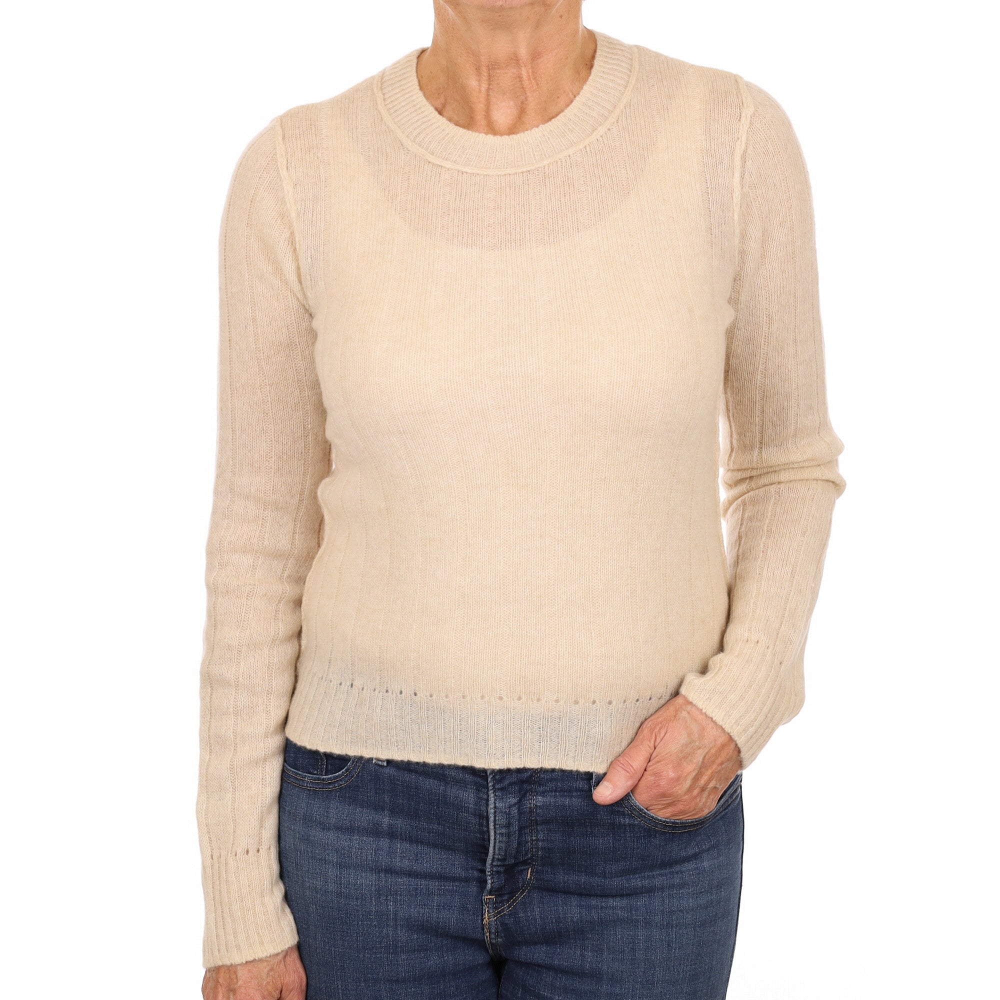 Honey Beige Cashmere Crew Neck Jumper Medium