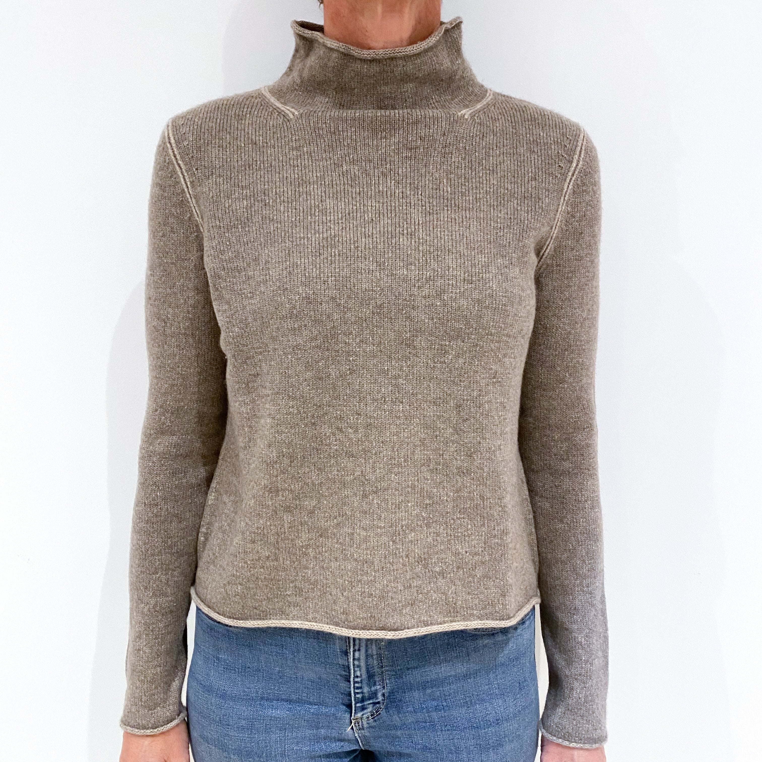 Muted Brown Cashmere Funnel Neck Jumper Small