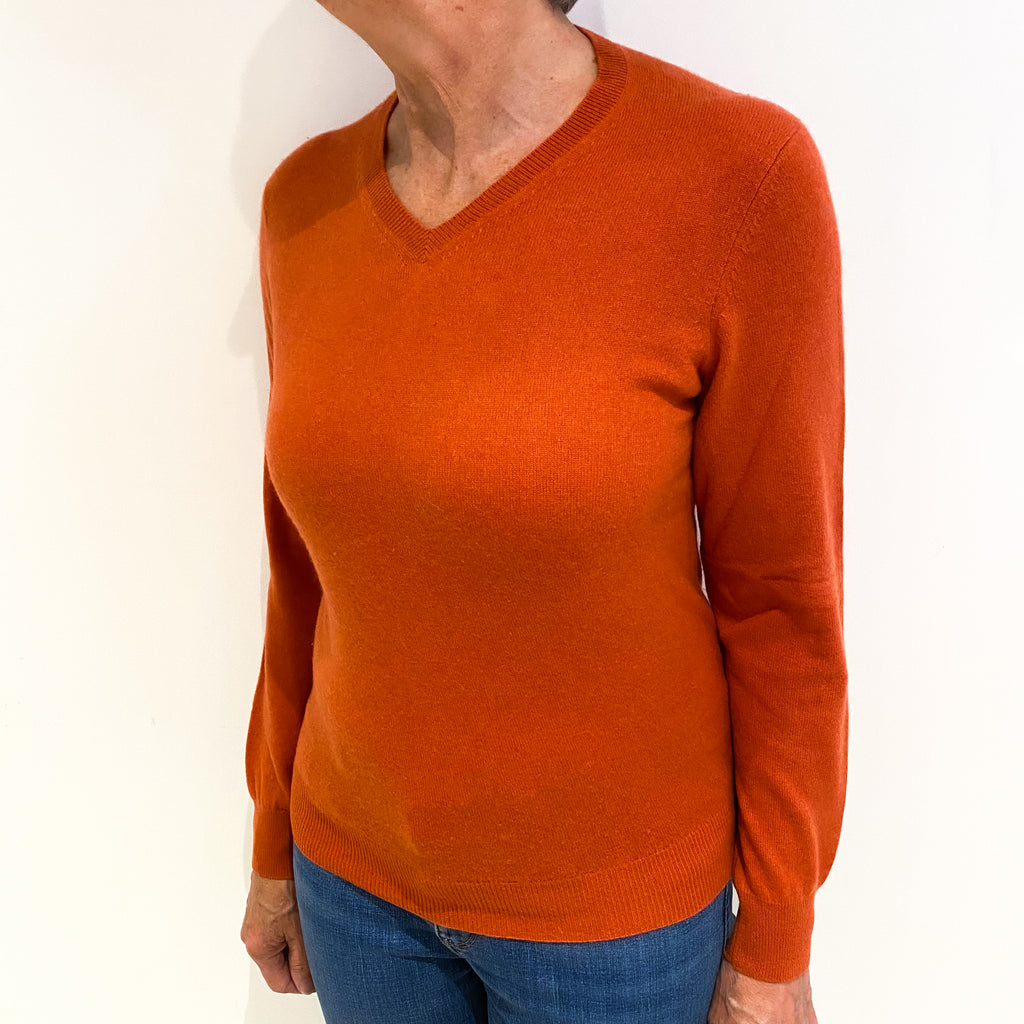 Burnt Orange Cashmere V Neck Jumper Medium