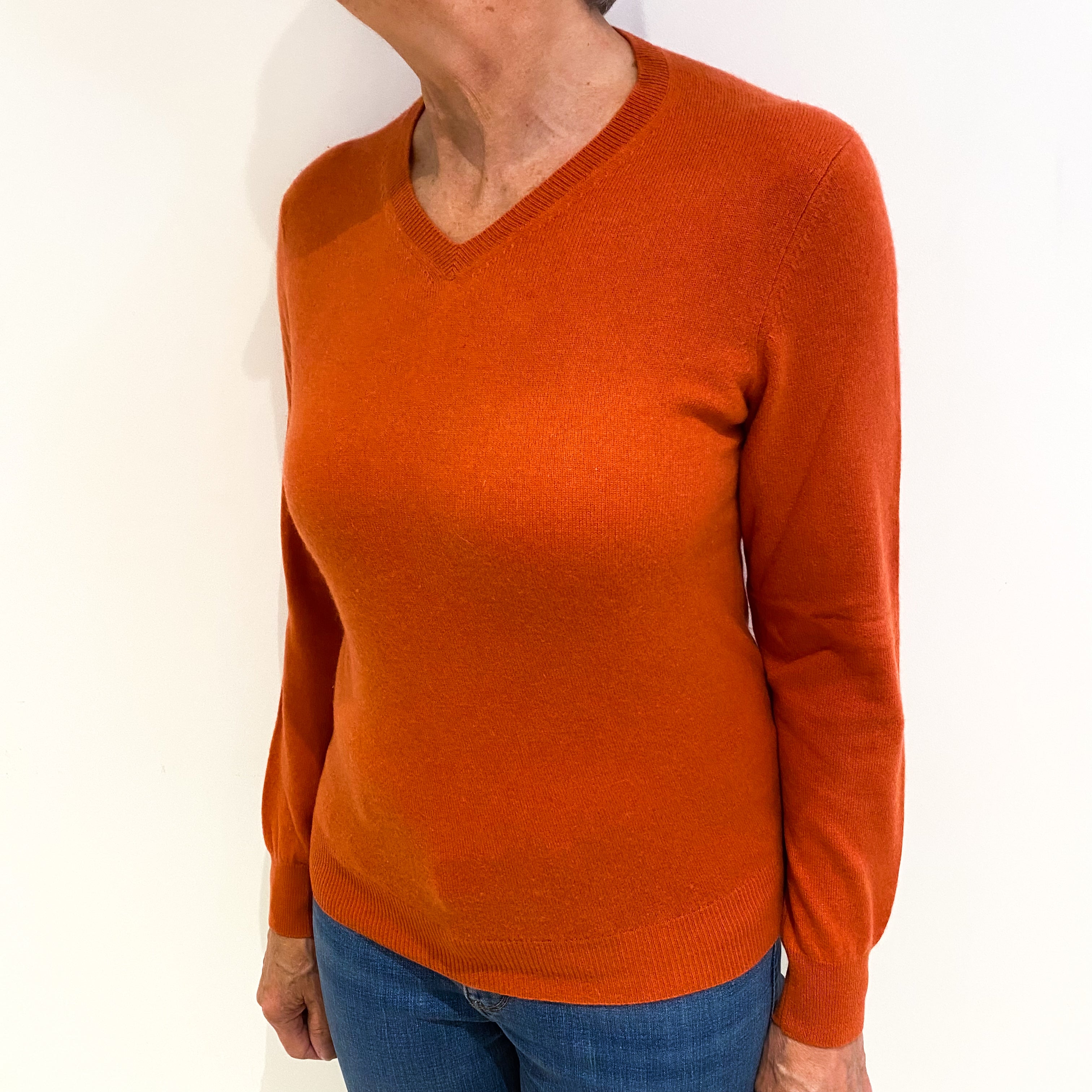Burnt Orange Cashmere V Neck Jumper Medium