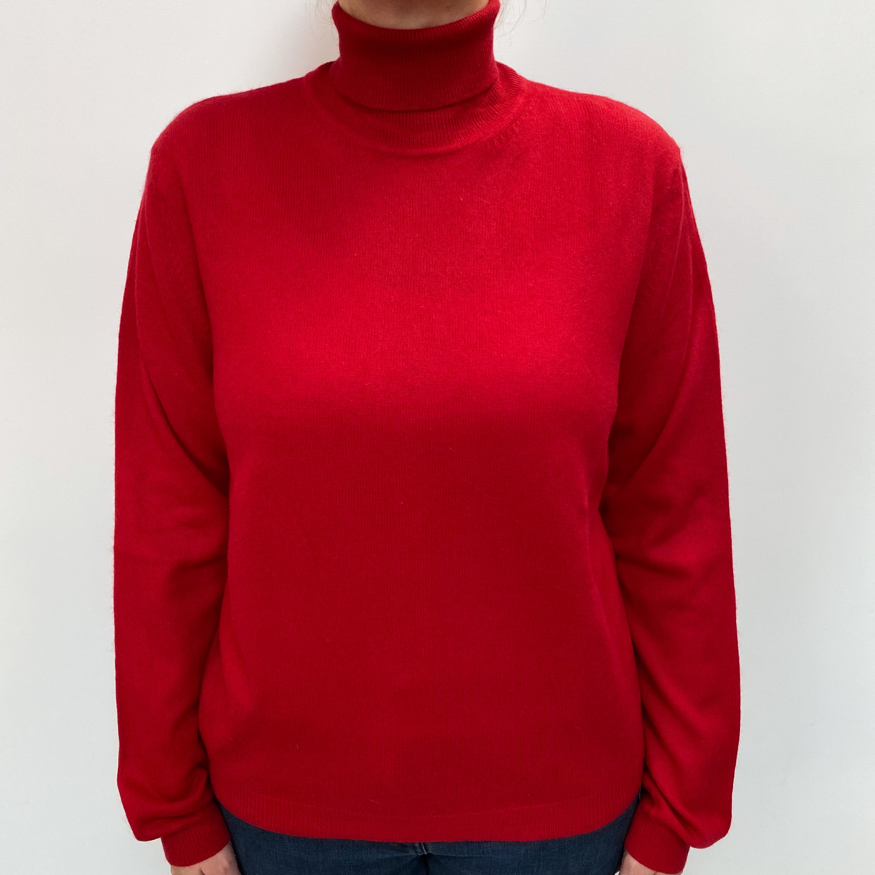 Post Box Red Cashmere Polo Neck Jumper Large