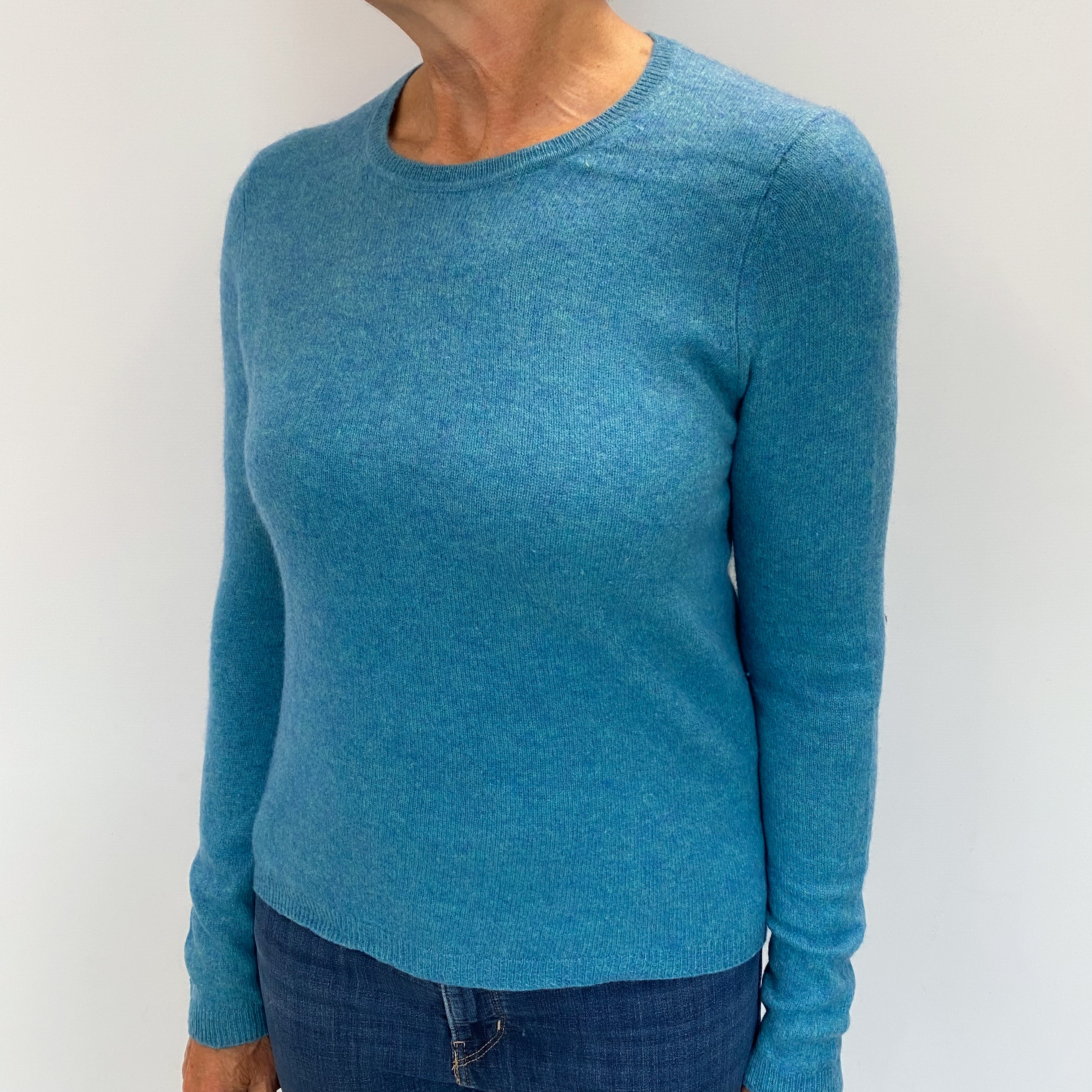 Muted Aqua Marl Cashmere Crew Neck Jumper Medium