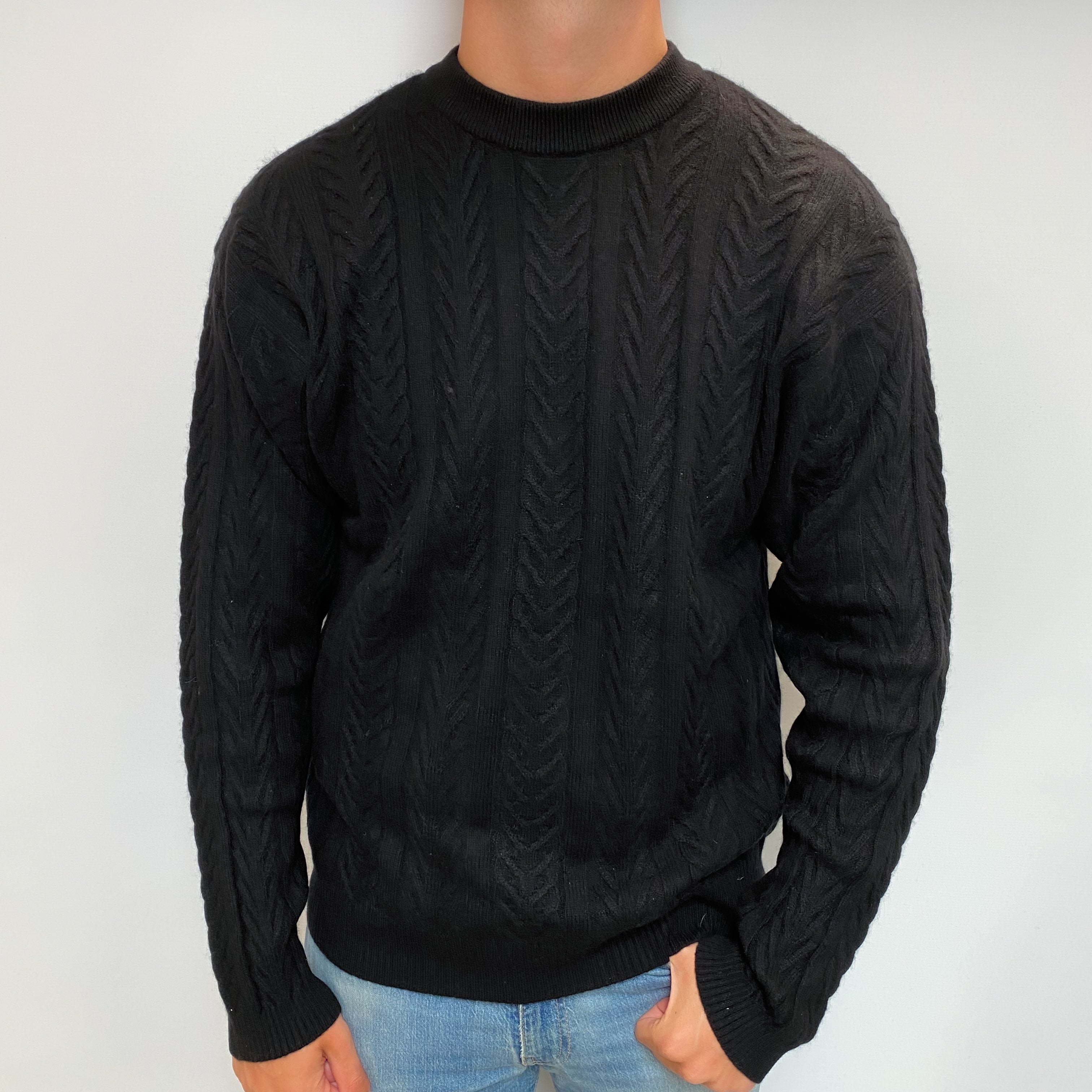 Men's Black Cashmere Crew Neck Jumper XL
