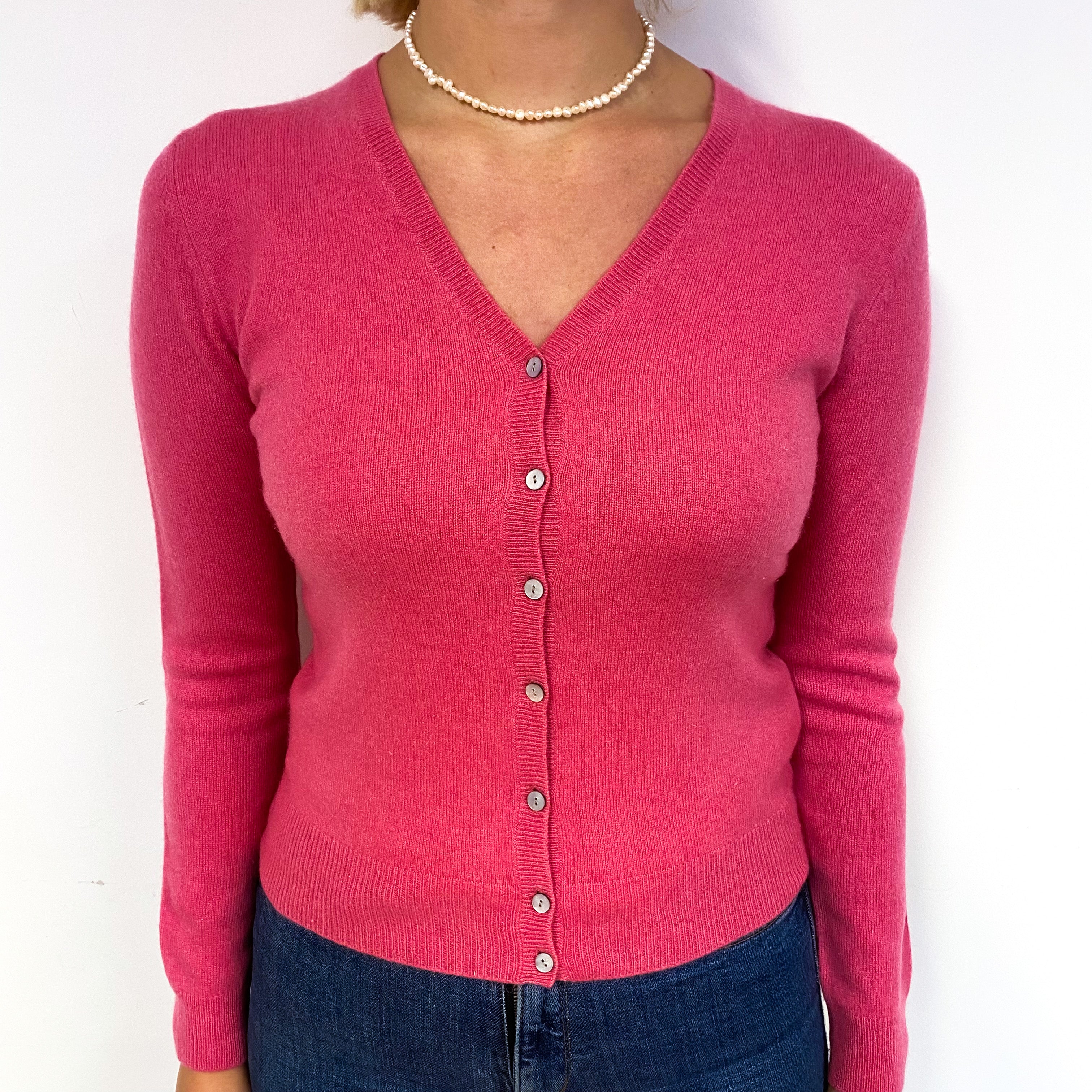 Lupin Pink Cashmere V-Neck Cardigan Small