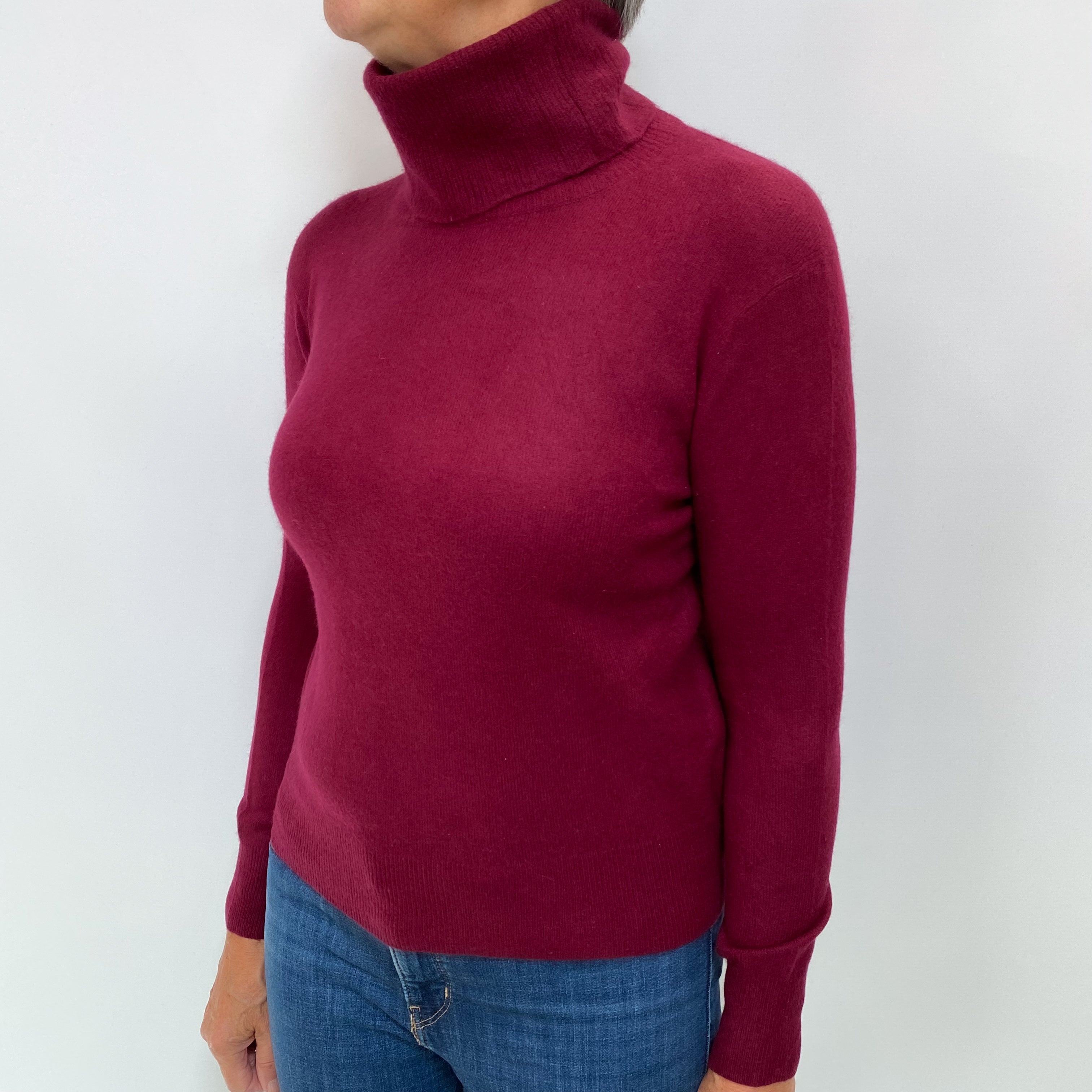 Burgundy Red Cashmere Funnel Neck Jumper Medium